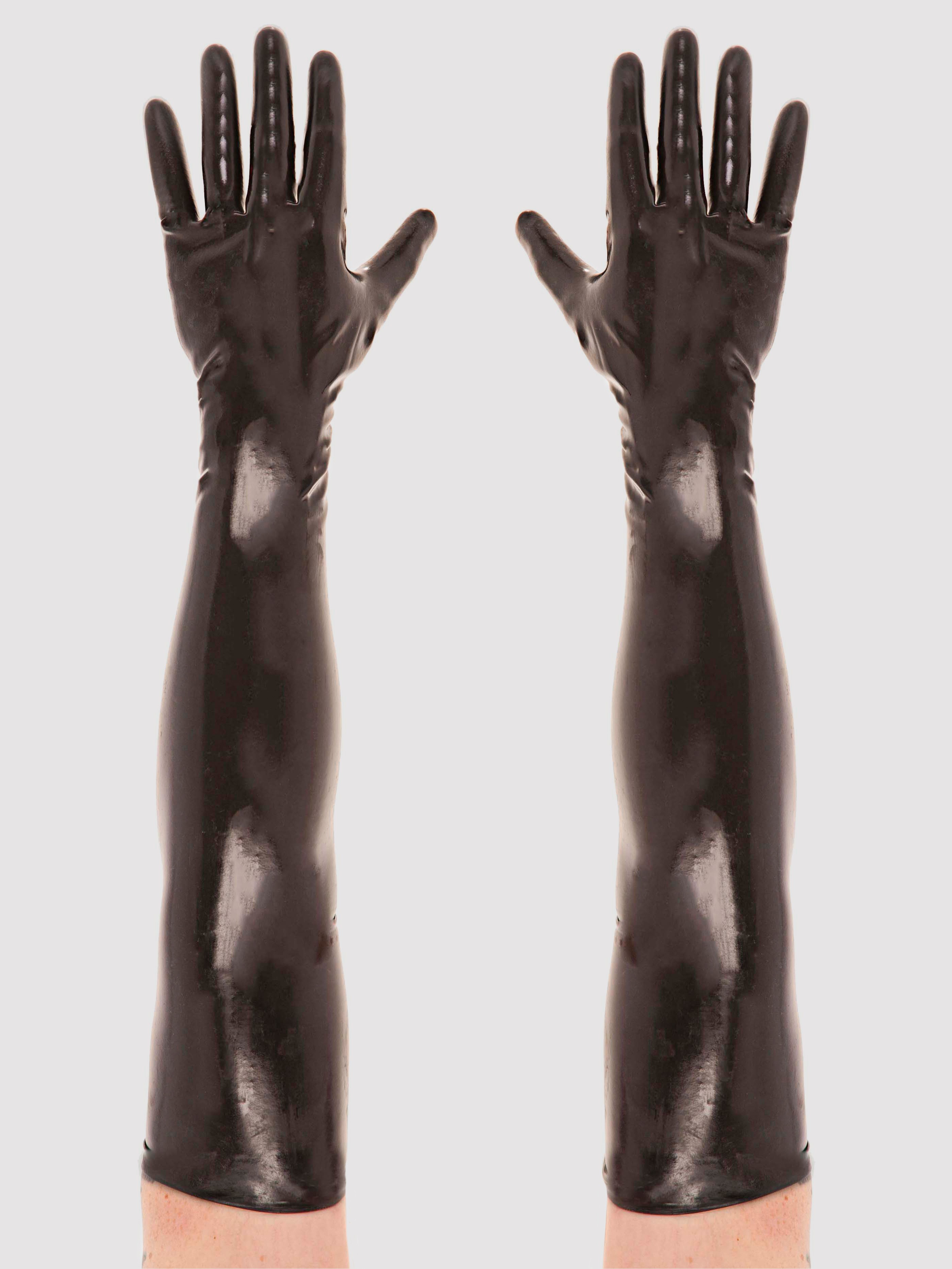 Renegade Rubber Long Latex Fisting Gloves, Black, hi-res