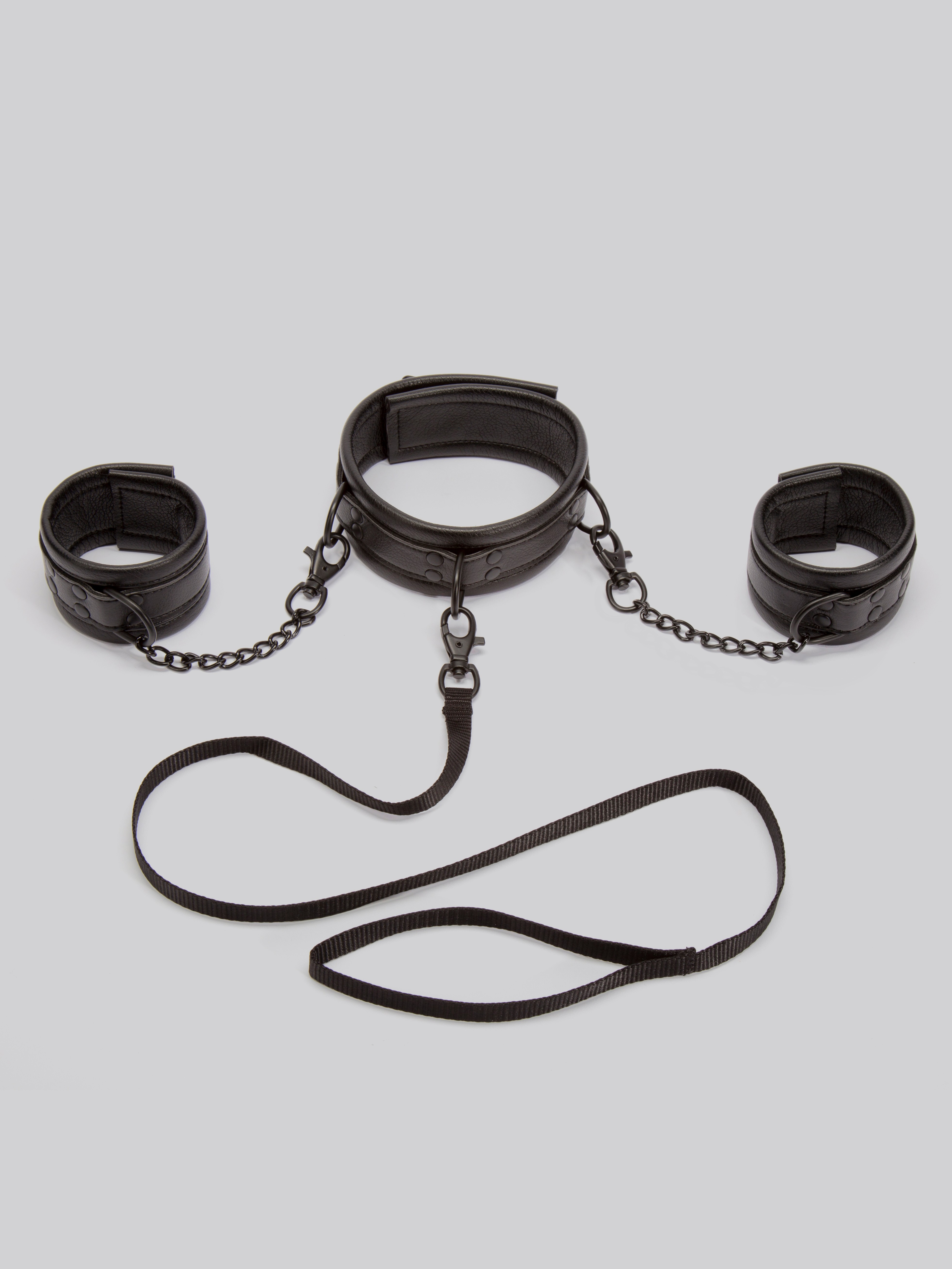 Bondage Boutique Faux Leather Collar and Cuff Set, Black, hi-res