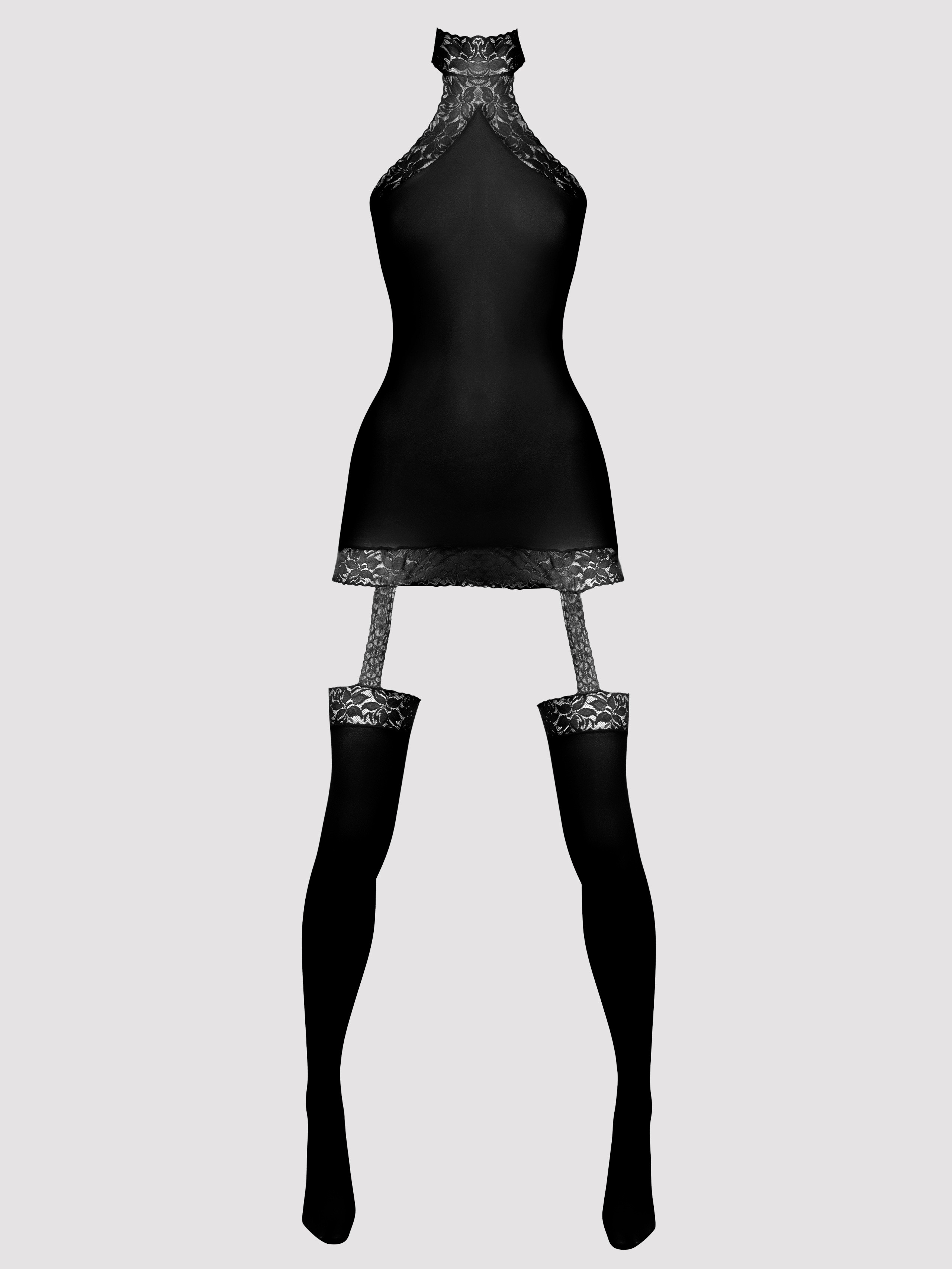 Lovehoney Dangerous Curves Sheer Suspender Bodystocking, Black, hi-res