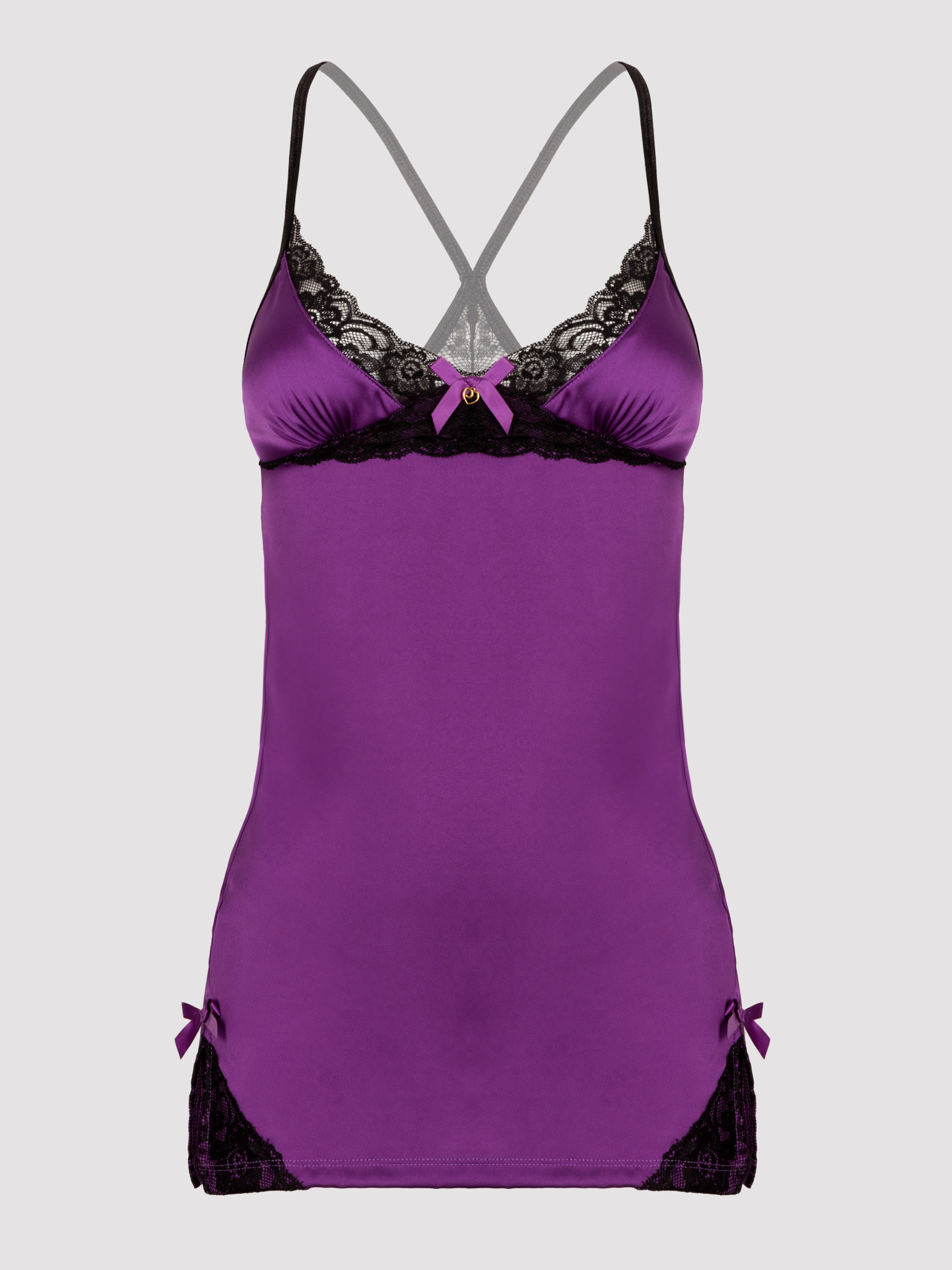 Lovehoney Satin and Lace Plum Chemise Set, Purple, hi-res