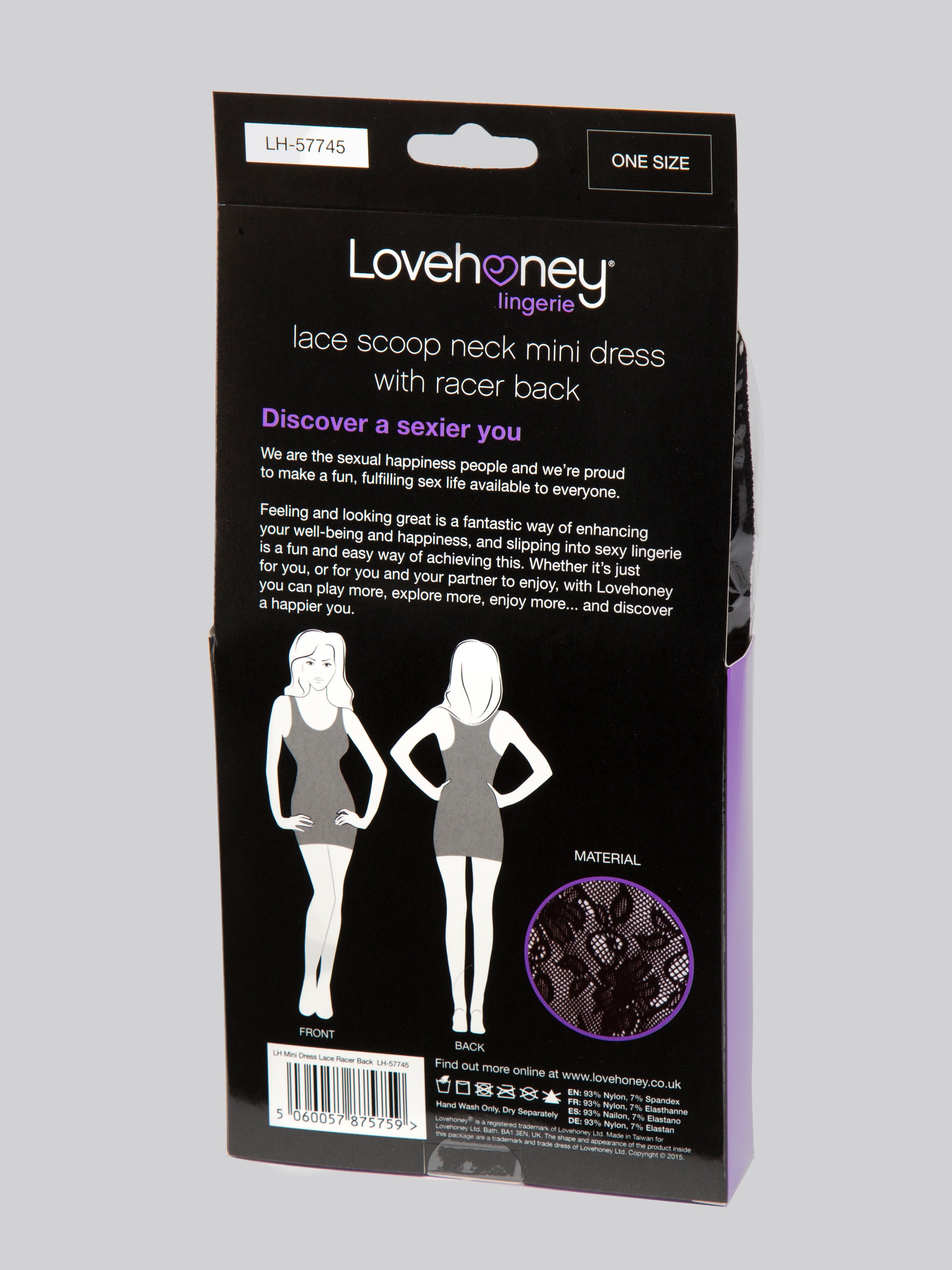 Lovehoney Racer Back Lace Mini Dress, Black, hi-res