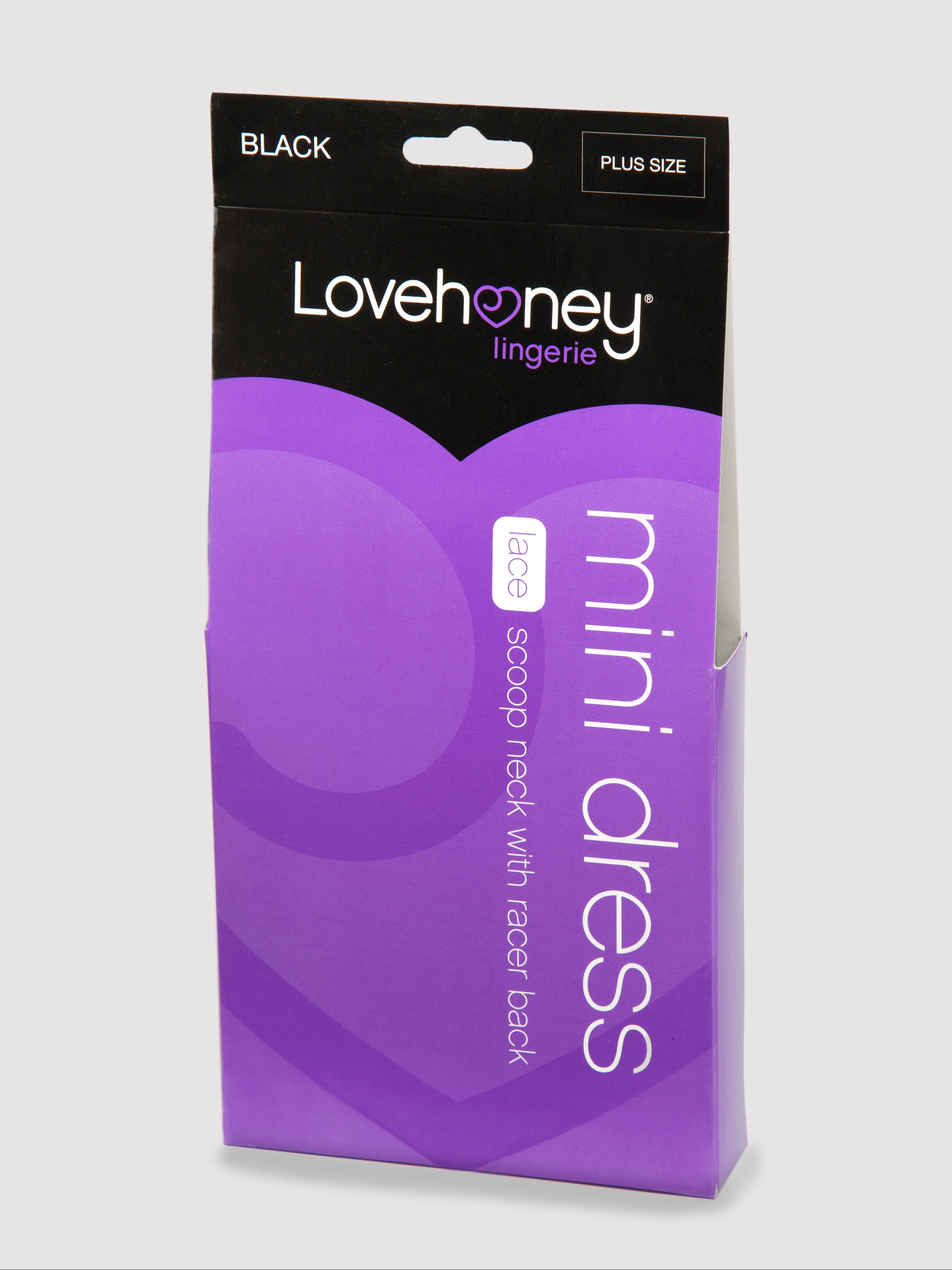 Lovehoney Plus Size Lace Racer Back Dress, Black, hi-res