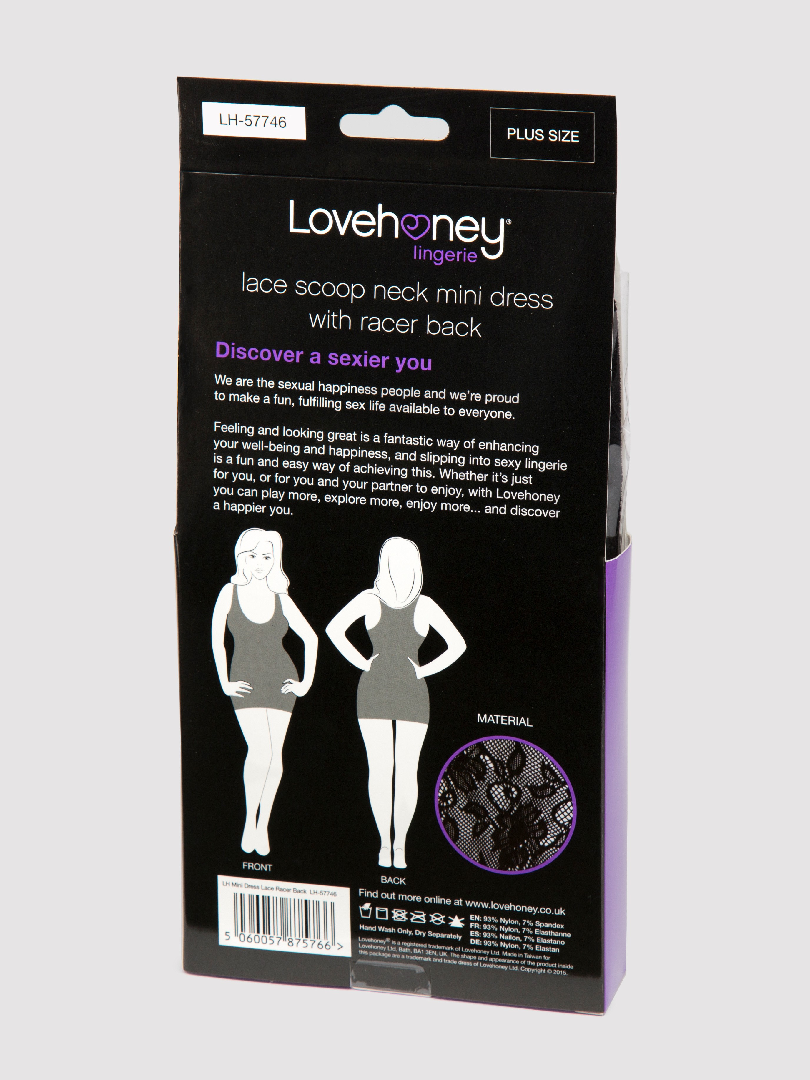 Lovehoney Plus Size Lace Racer Back Dress, Black, hi-res