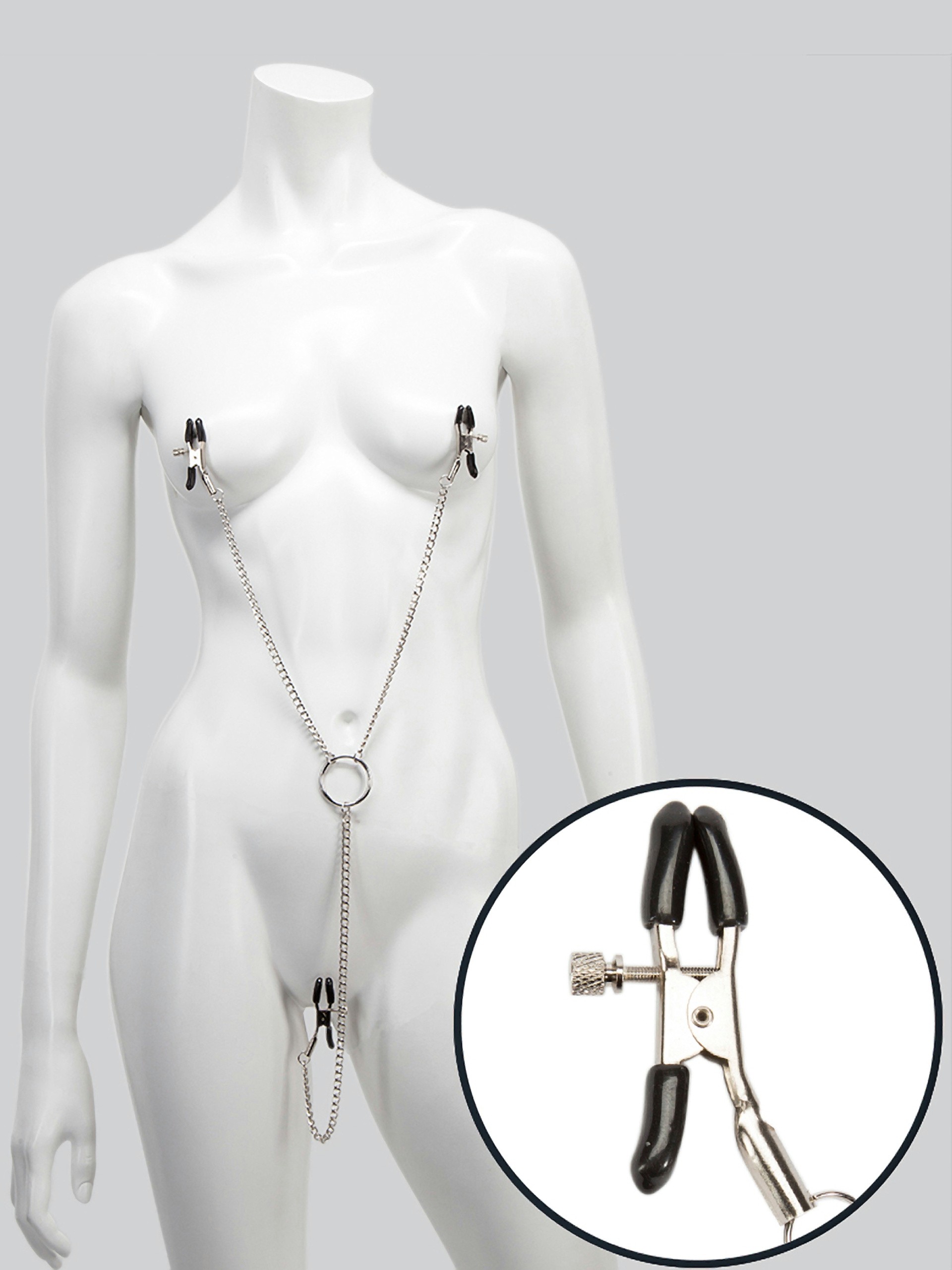 Bondage Boutique Adjustable Nipple Clamps and Clit Clamp, Silver, hi-res
