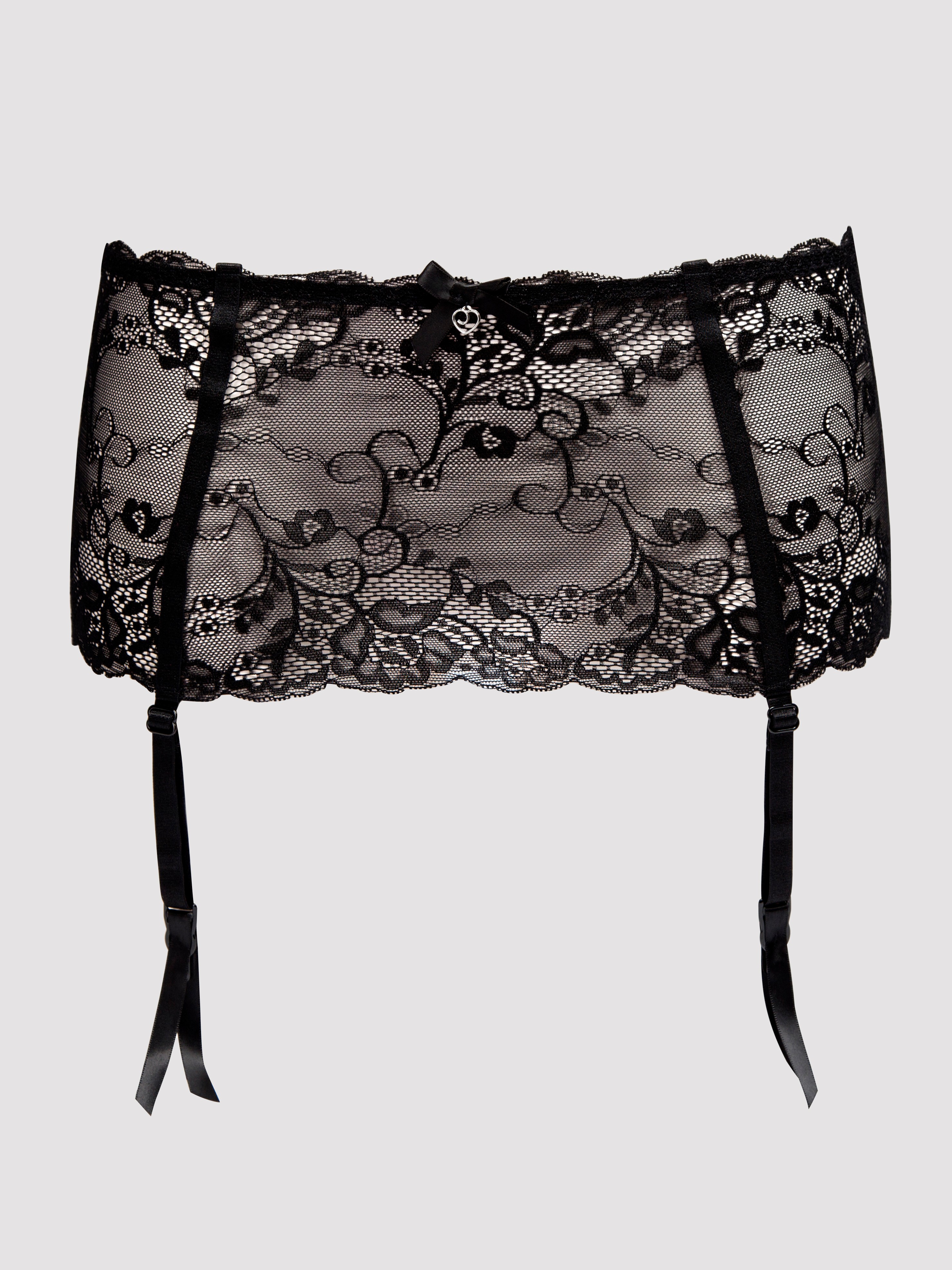 Lovehoney Love Me Lace Deep Garter Belt Black, Black, hi-res