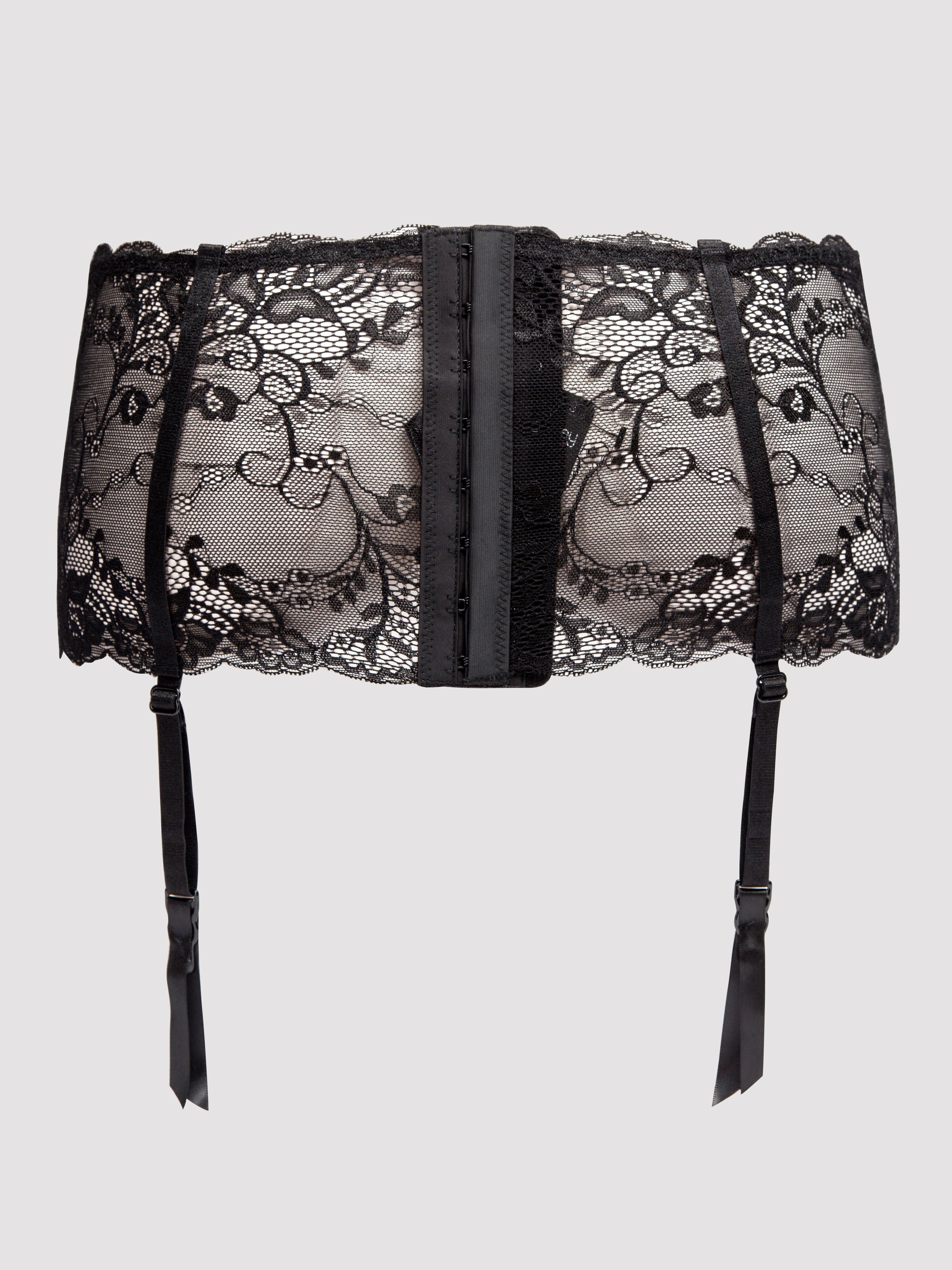 Lovehoney Love Me Lace Deep Suspender Belt Black, Black, vanilla