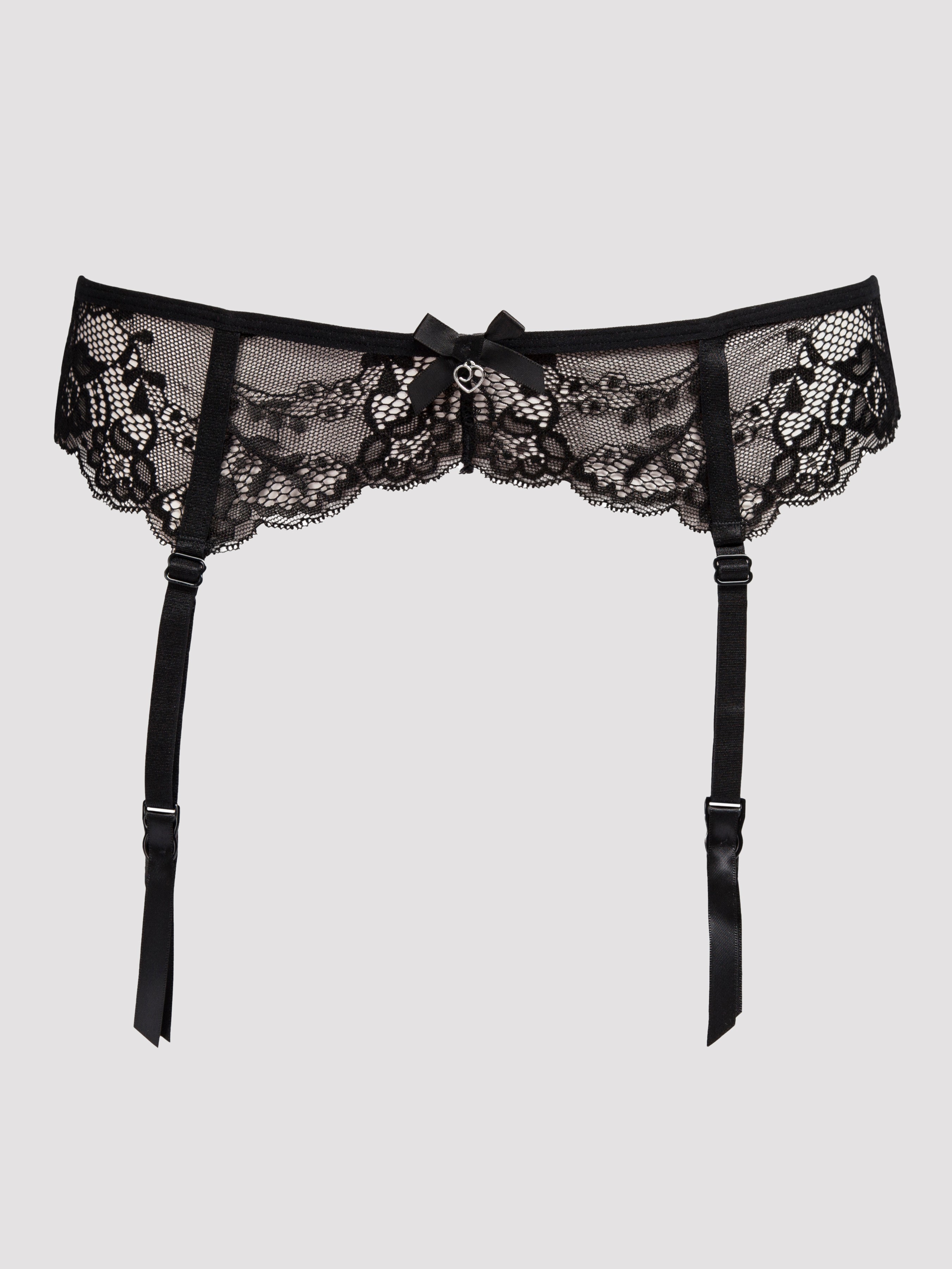 Lovehoney Love Me Lace Suspender Belt Black, Black, hi-res