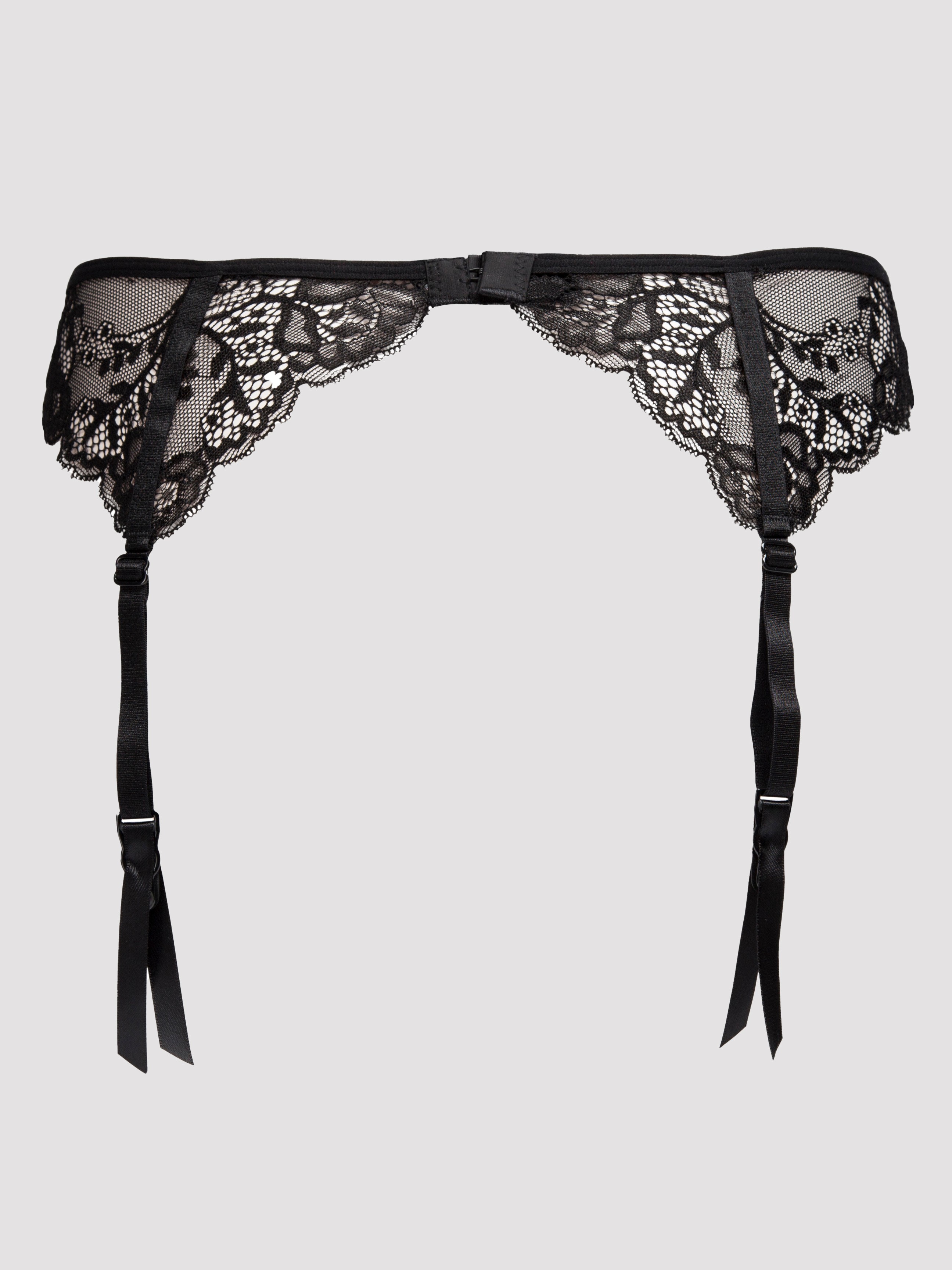 Lovehoney Love Me Lace Suspender Belt Black, Black, vanilla