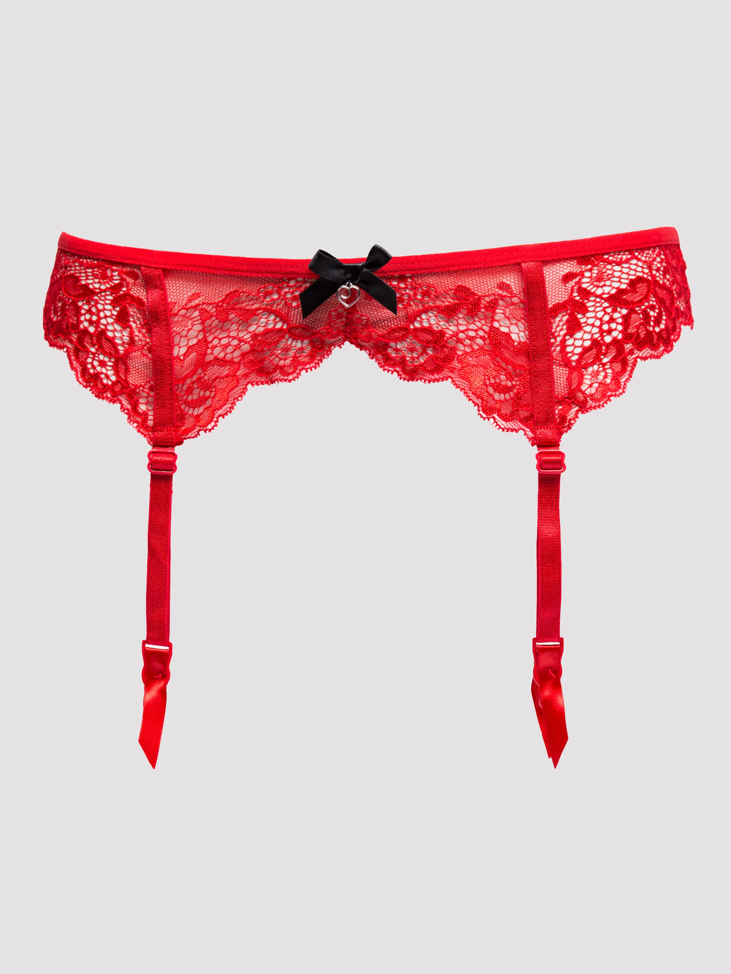 Lovehoney Love Me Lace Suspender Belt Black, Red, vanilla
