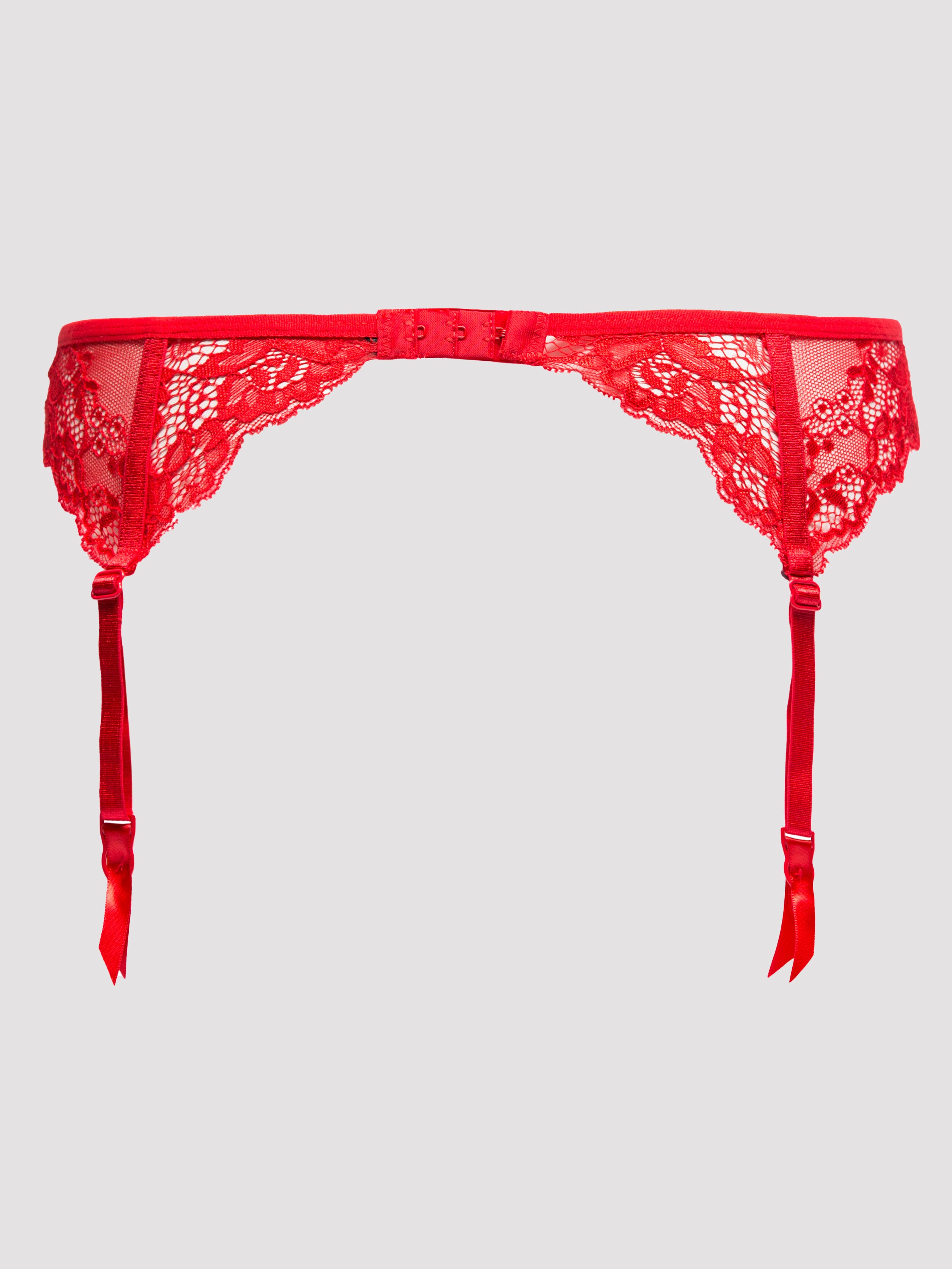 Lovehoney Love Me Lace Suspender Belt Black, Red, hi-res