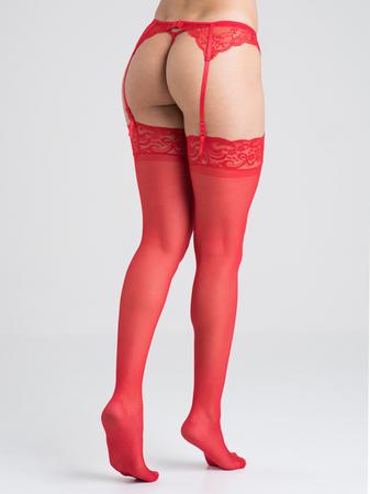 Lovehoney Red Sheer Lace Top Thigh High Stockings