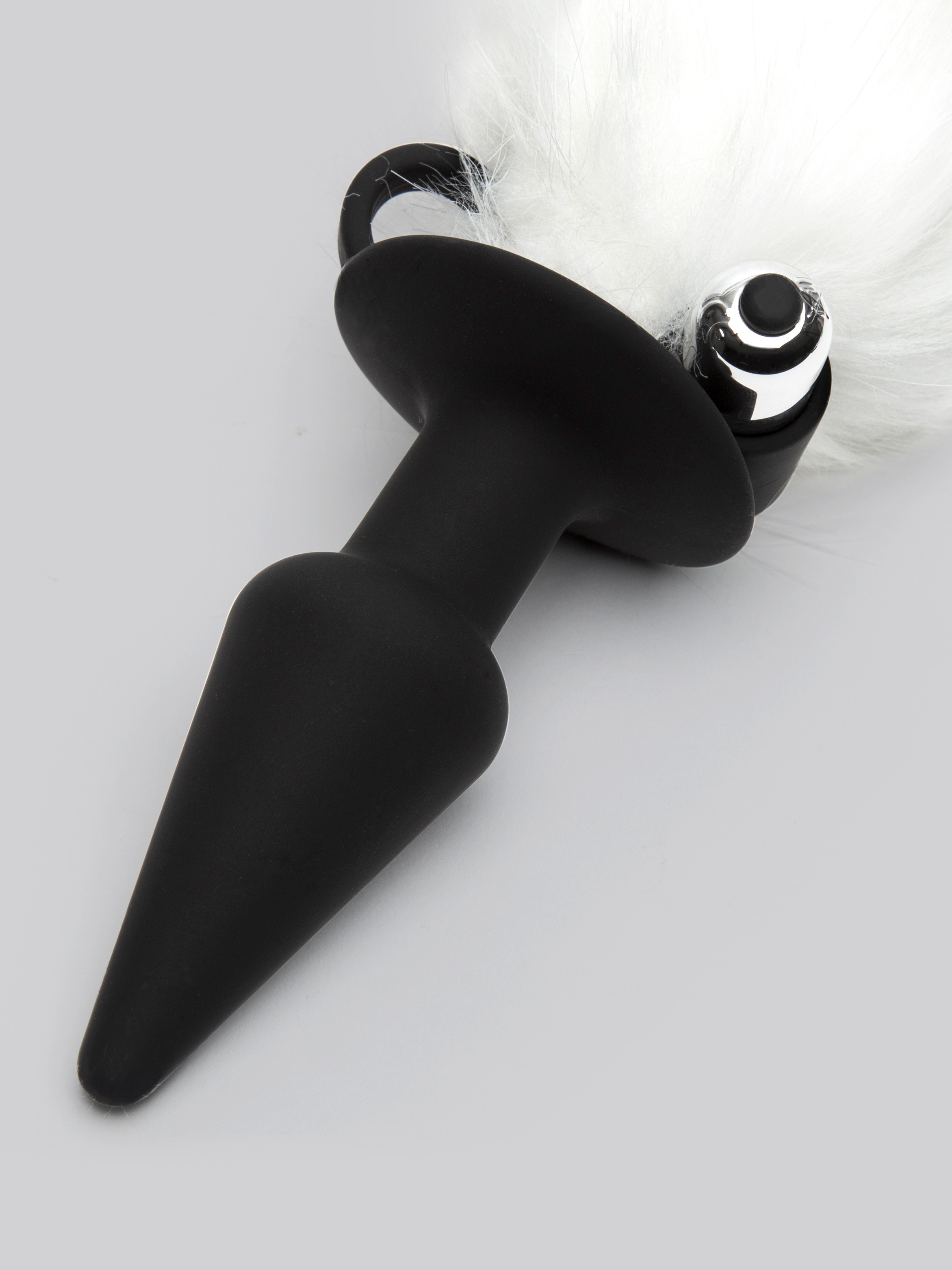 Frisky Faux Fur Fox Tail Vibrating Silicone Butt Plug 4 Inch, Black, hi-res