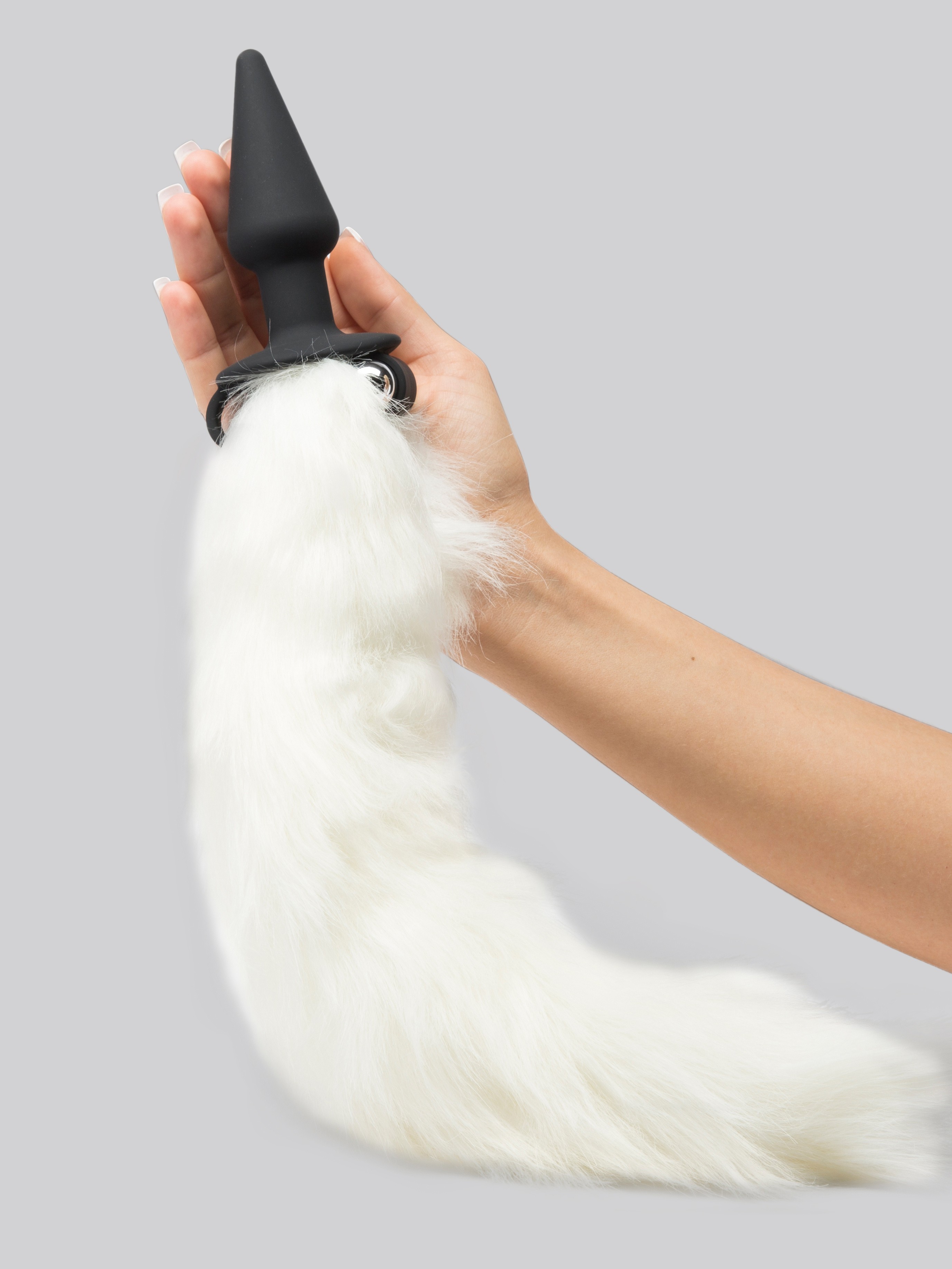 Frisky Faux Fur Fox Tail Vibrating Silicone Butt Plug 4 Inch, Black, hi-res