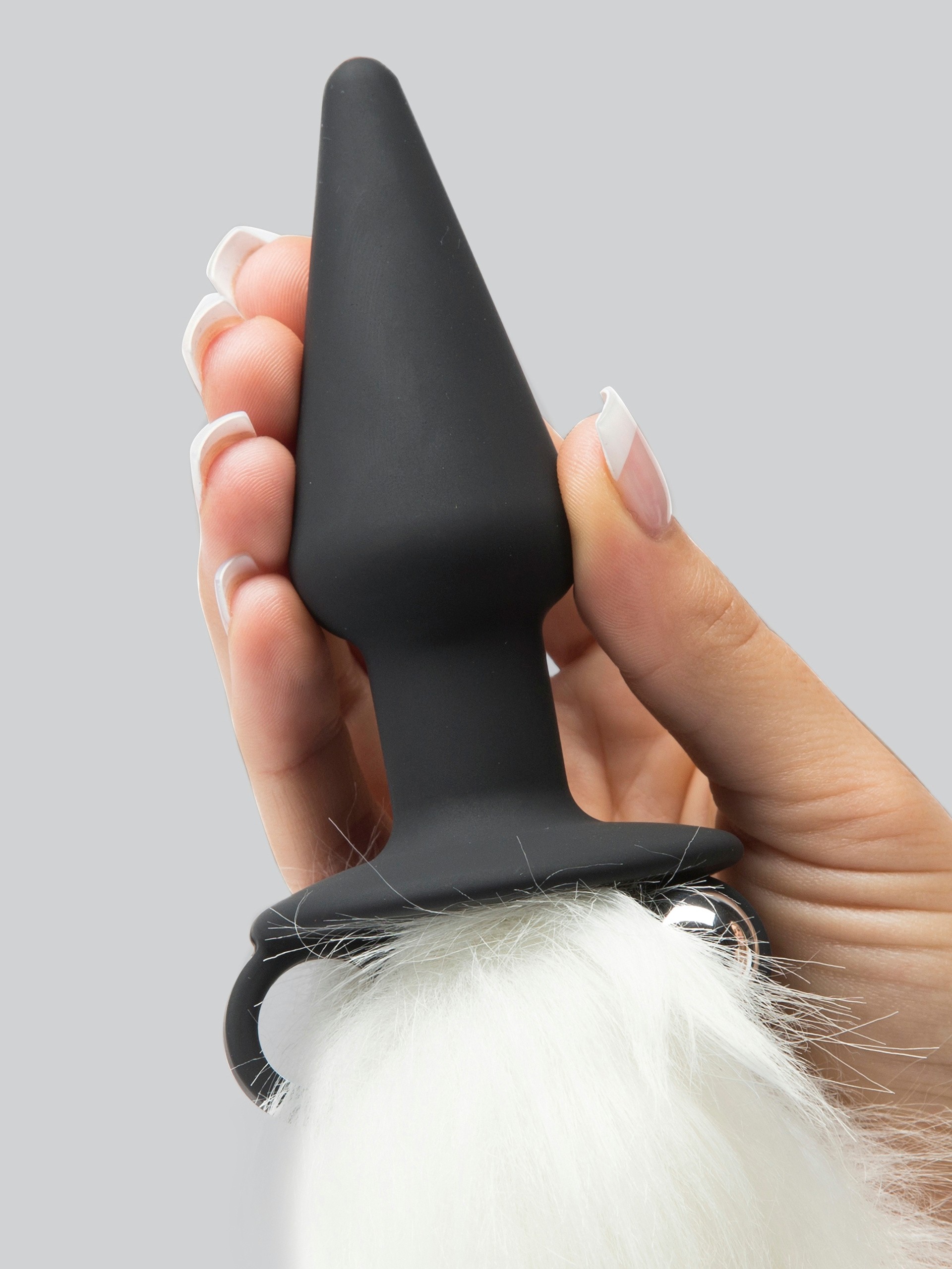 Frisky Faux Fur Fox Tail Vibrating Silicone Butt Plug 4 Inch, Black, hi-res