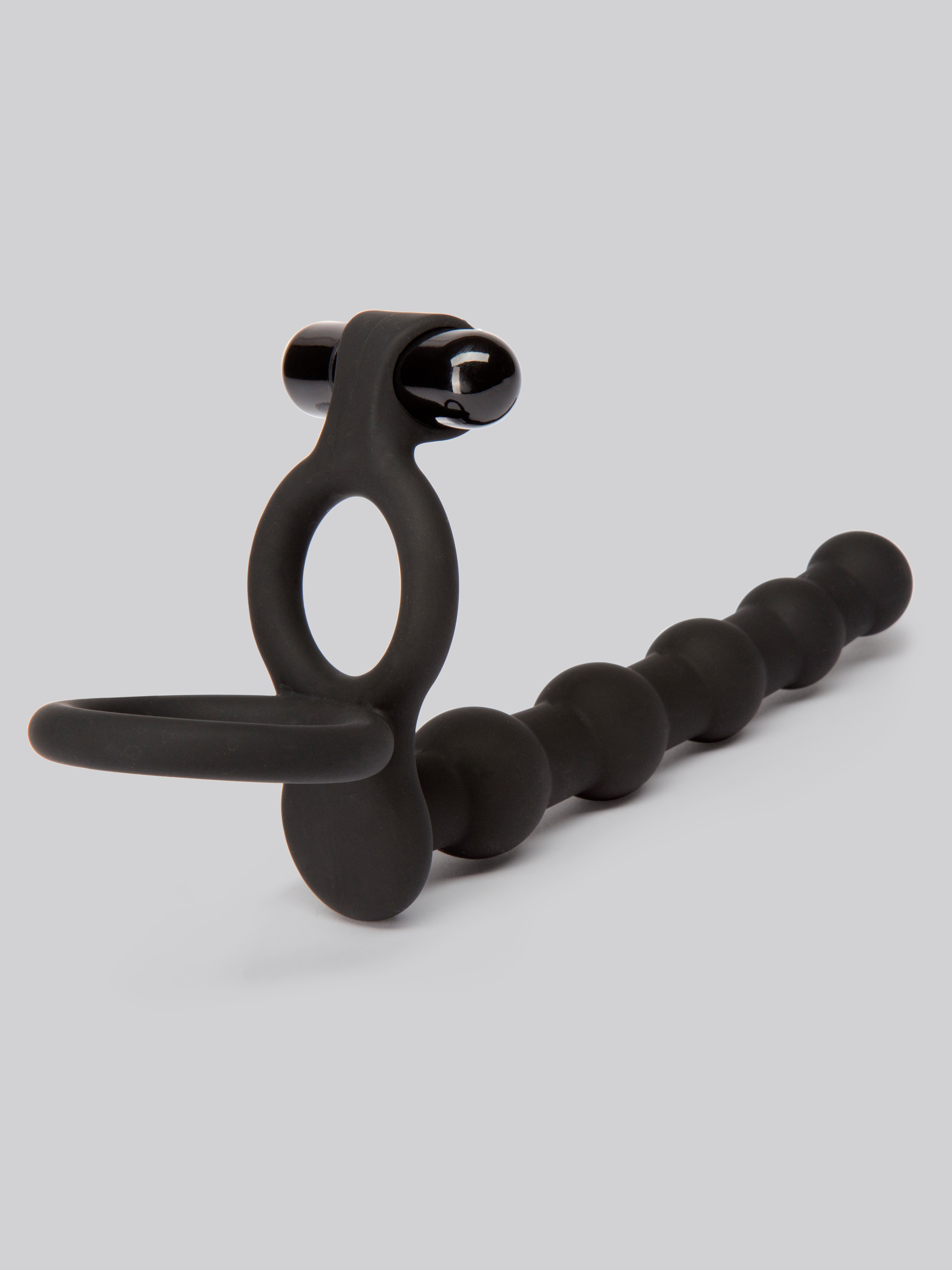 Lovehoney Double Fun Beaded Vibrating Double Penetration Strap-On, Black, hi-res