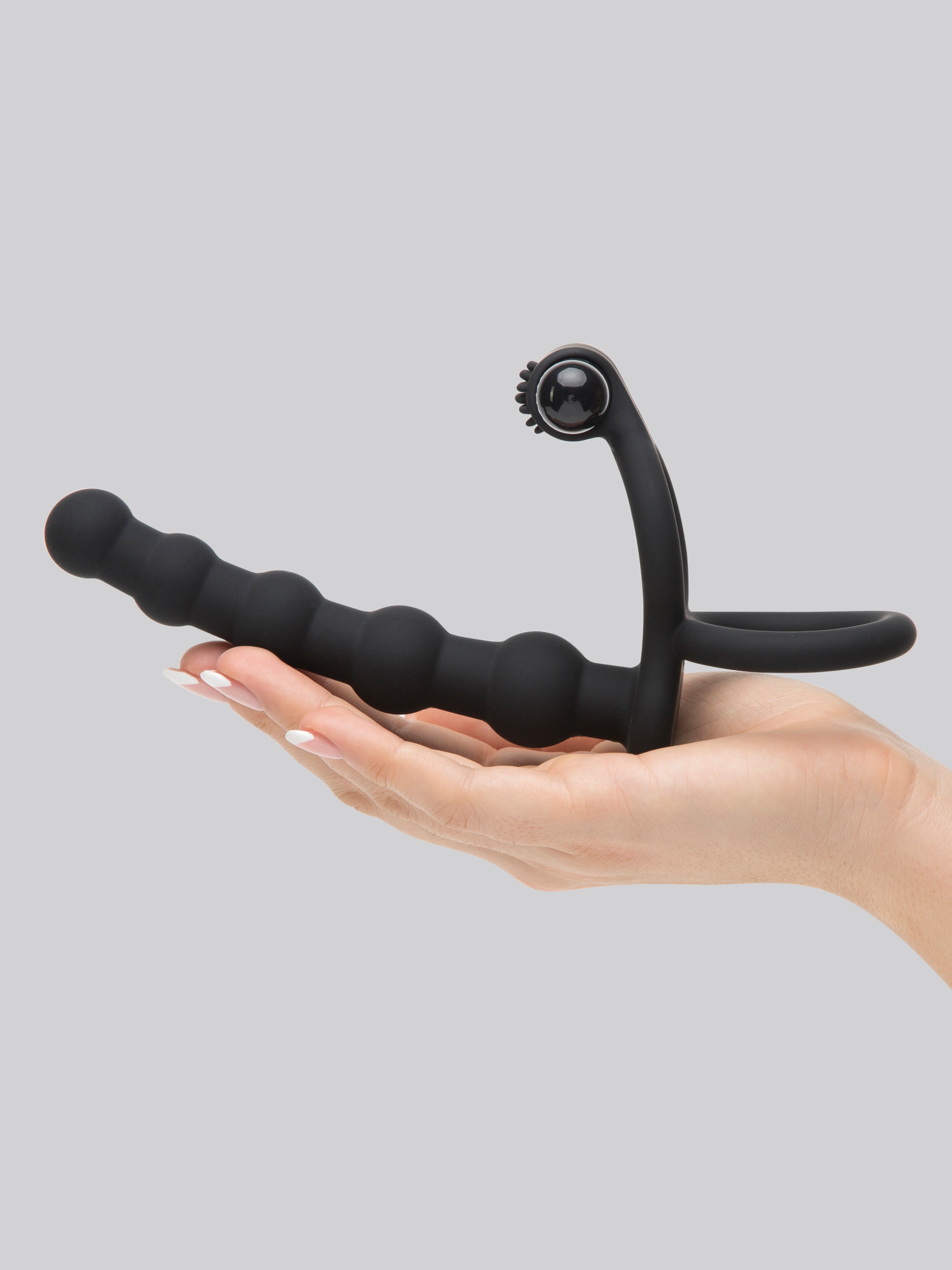 Lovehoney Double Fun Beaded Vibrating Double Penetration Strap-On, Black, hi-res