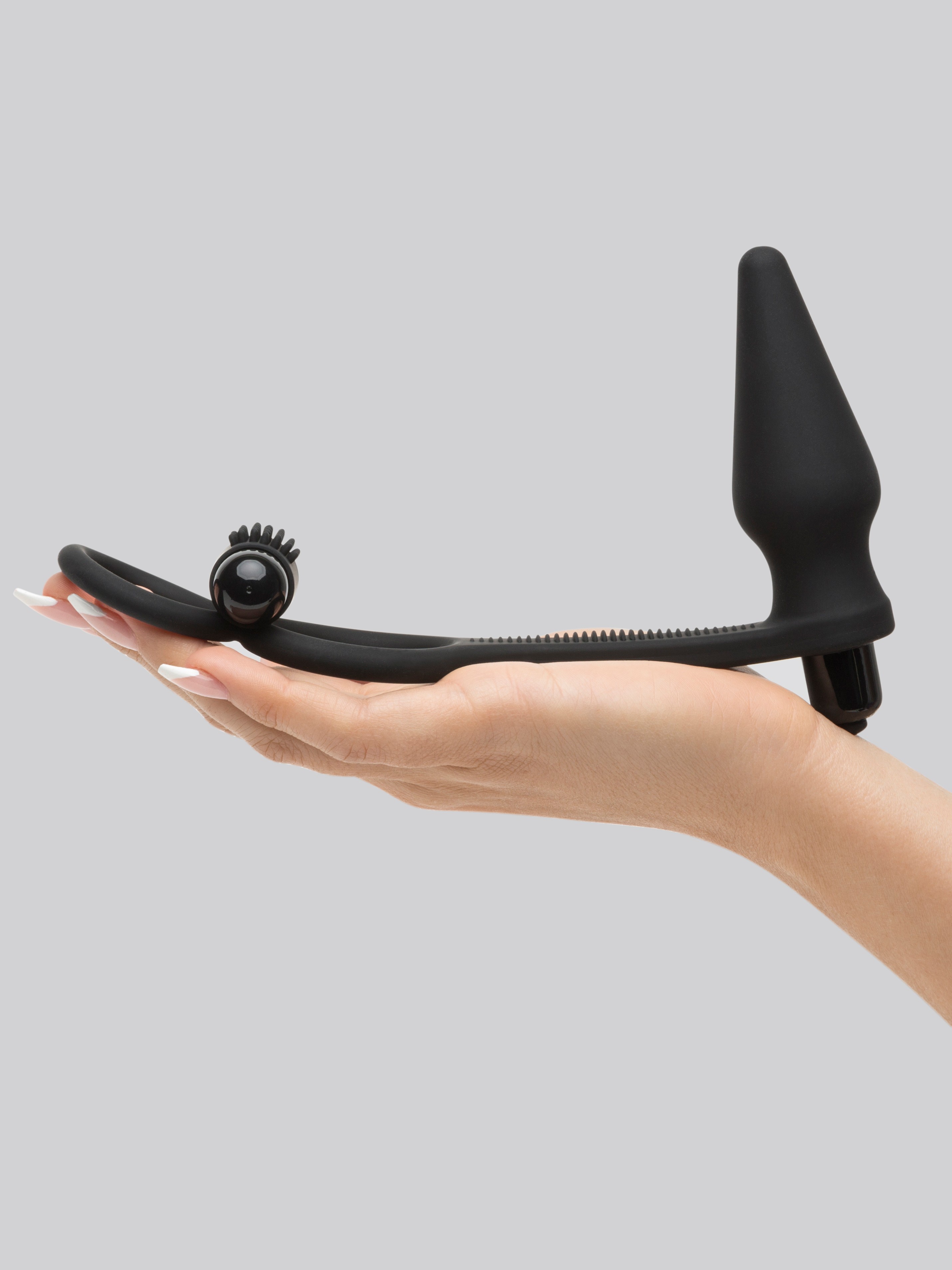 Lovehoney Wowzer 7 Function Double Cock Ring and Vibrating Butt Plug, Black, hi-res