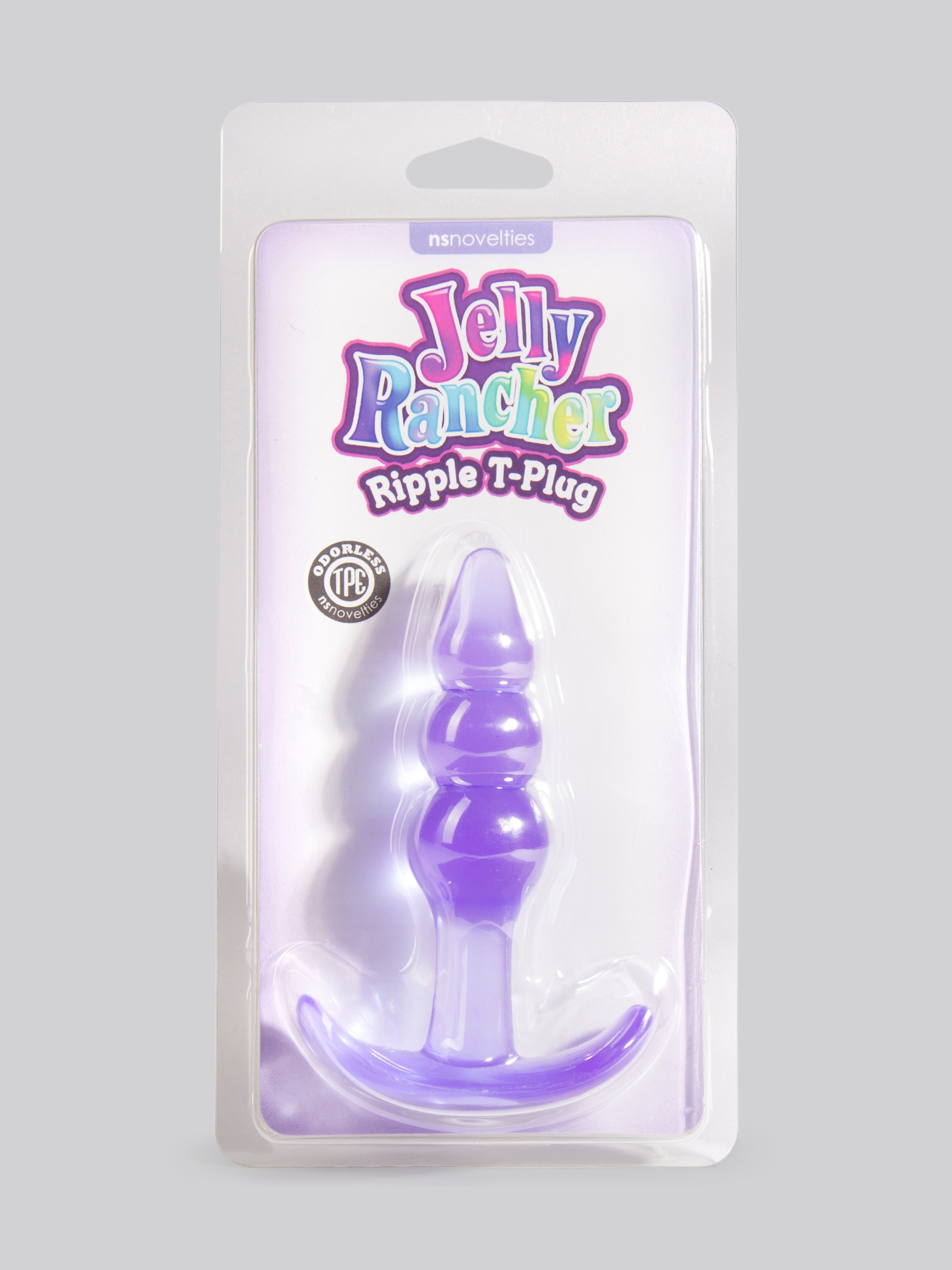 Jelly Rancher Rippled Pleasure Butt Plug with T-Bar 4 Inch, Purple, hi-res