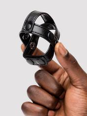 Bondage Boutique T-Style Cock Ring with Ball Divider, Black, hi-res