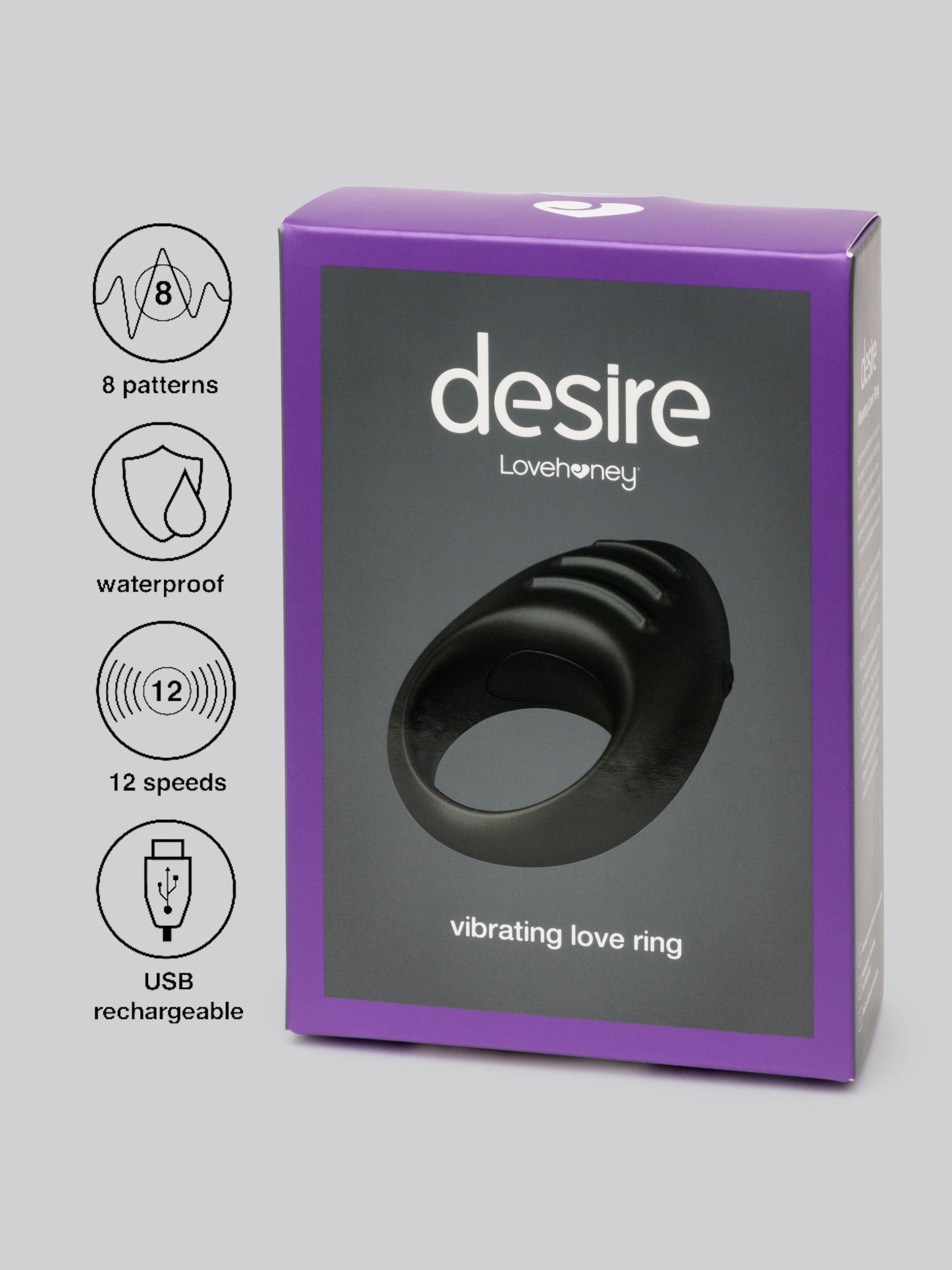 Desire Luxury Rechargeable Vibrating Cock Ring, Black, hi-res