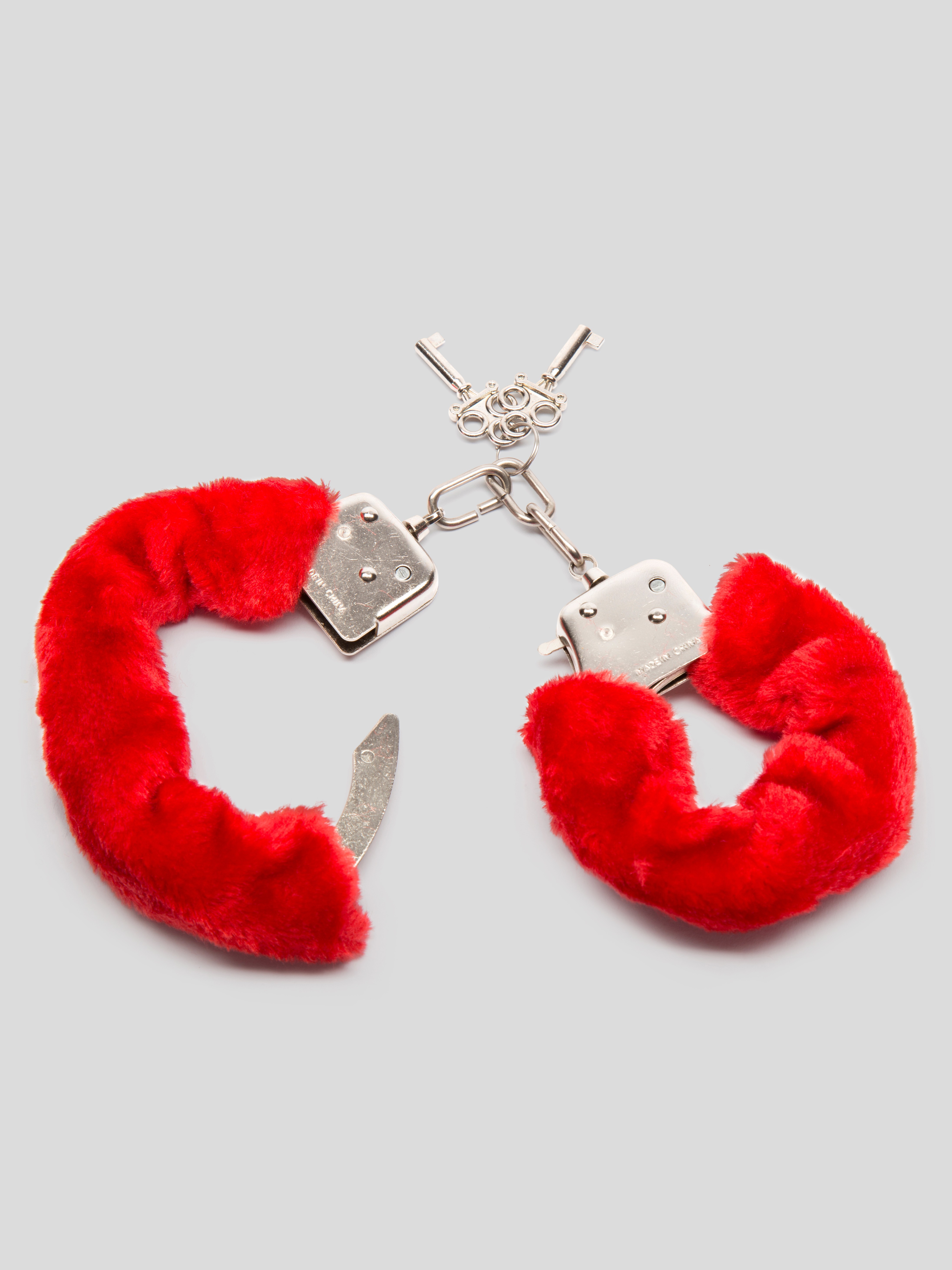 Lovehoney Red Furry Handcuffs, Red, hi-res