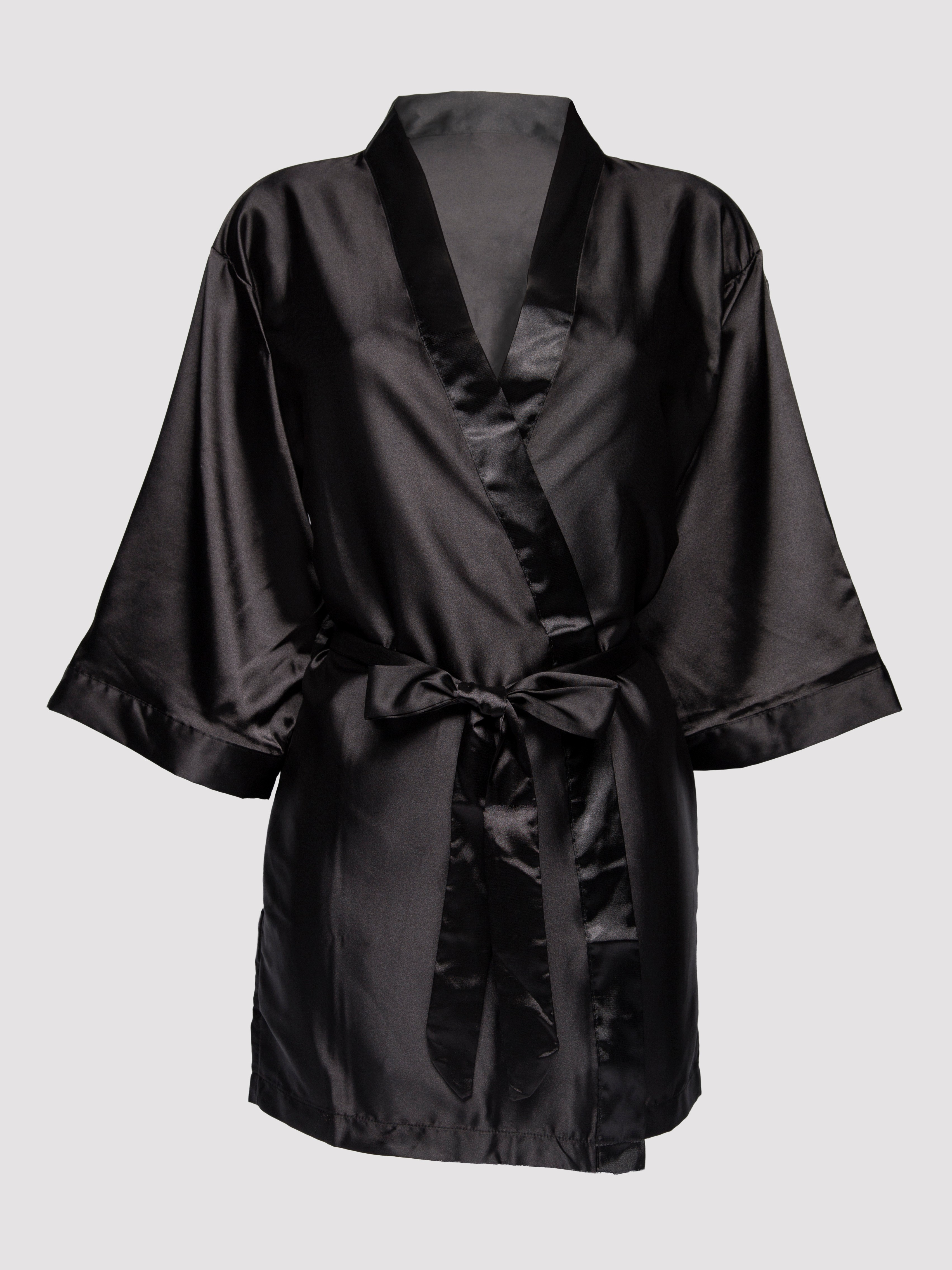 Image of Lovehoney Short Black Satin Robe - One size - Black