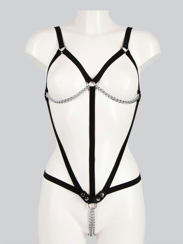 Harnais corporel ouvert à la poitrine avec lanières et chaînes, Bondage Boutique