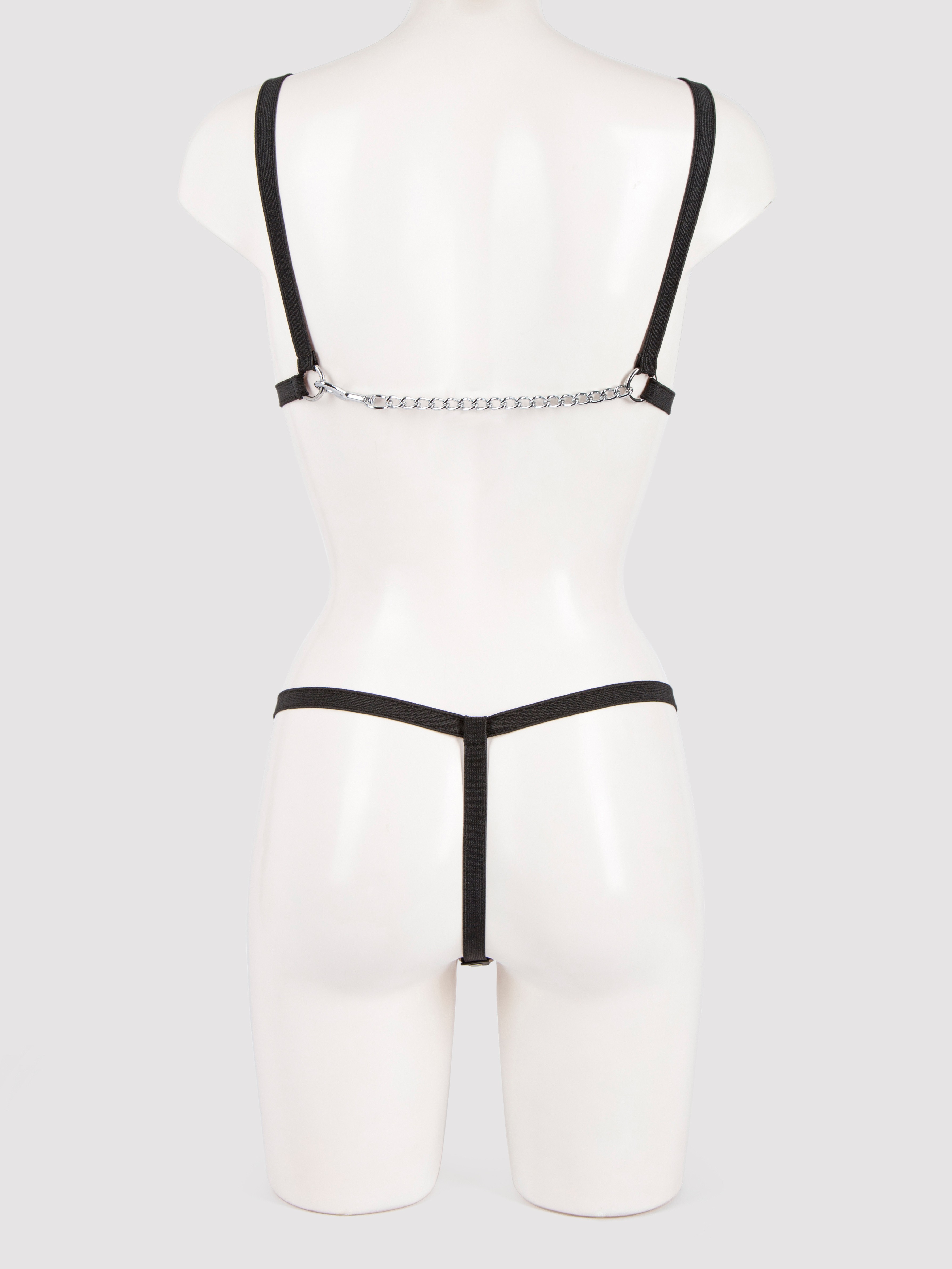 Bondage Boutique Open Cup Body Harness with Chains, Black, hi-res