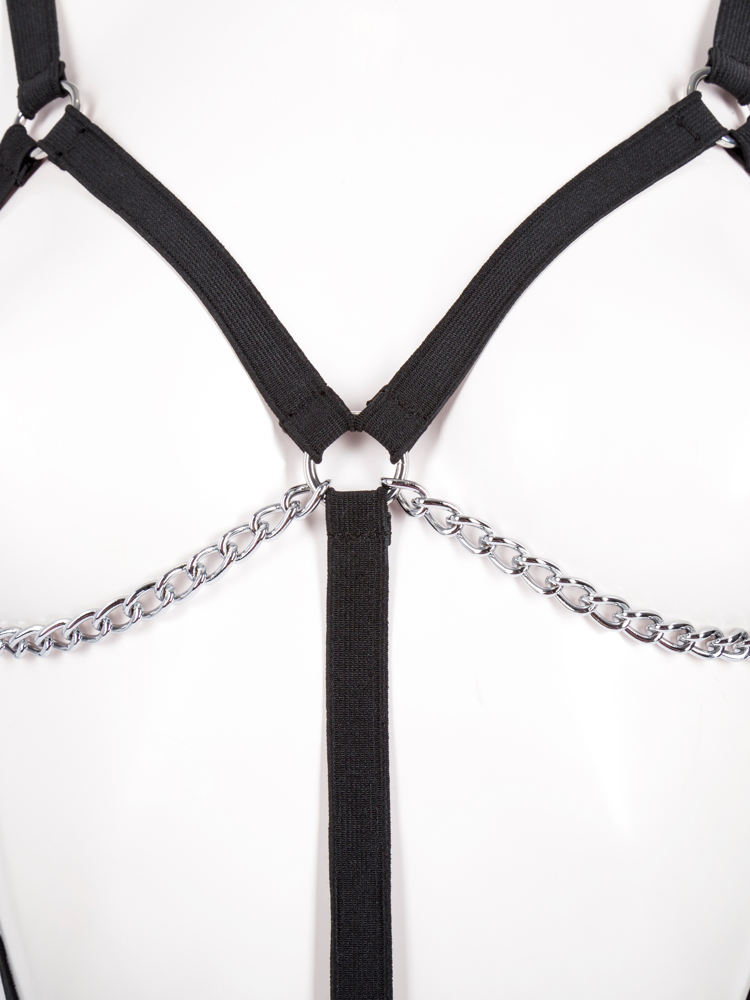 Bondage Boutique Open Cup Body Harness with Chains, Black, hi-res