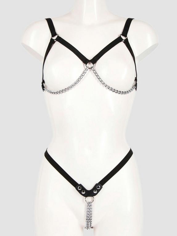 Bondage Boutique Chain Bikini with Elasticated Straps, Black, hi-res