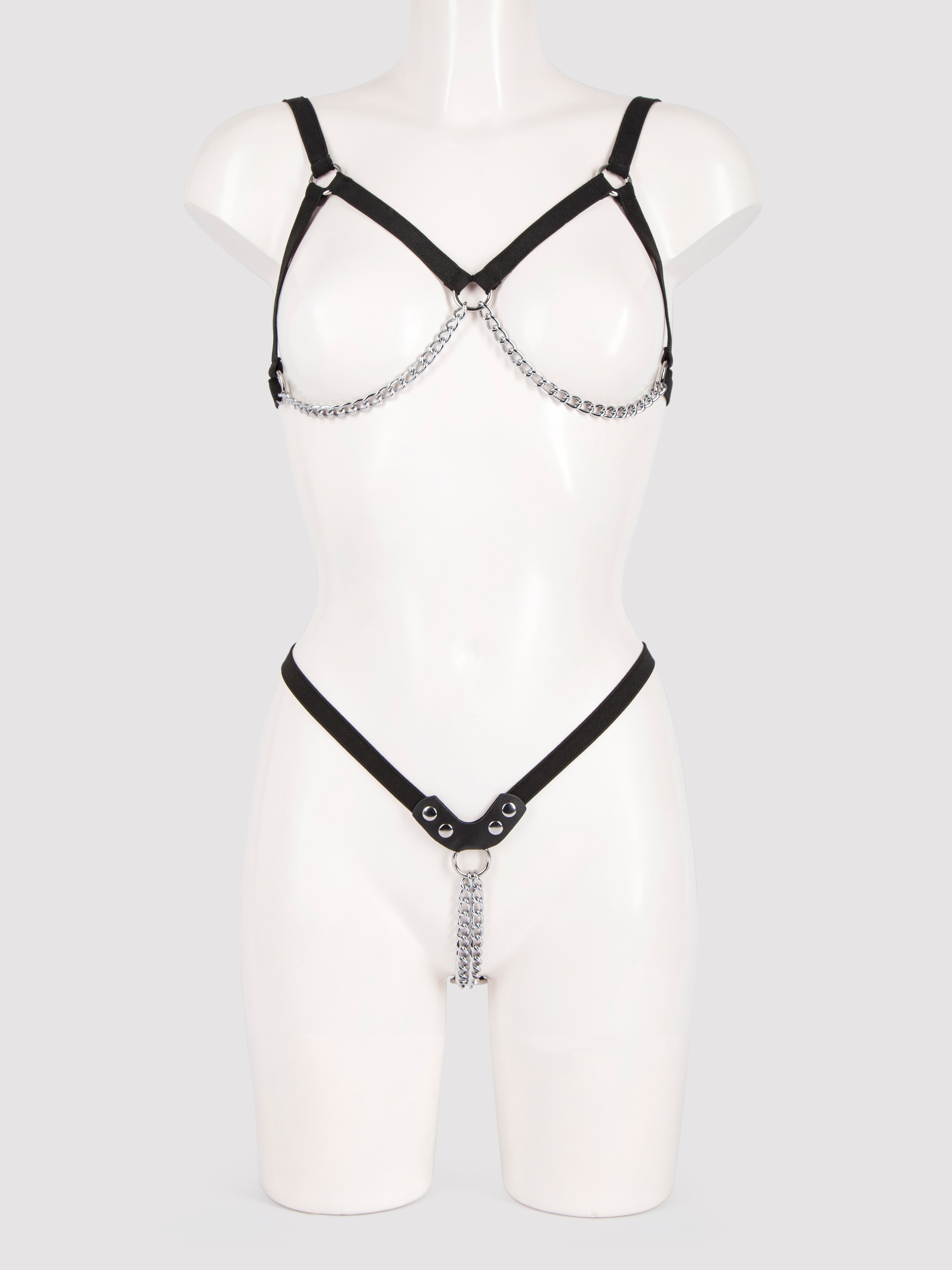 Bondage Boutique Chain Bikini with Elasticated Straps, Black, hi-res