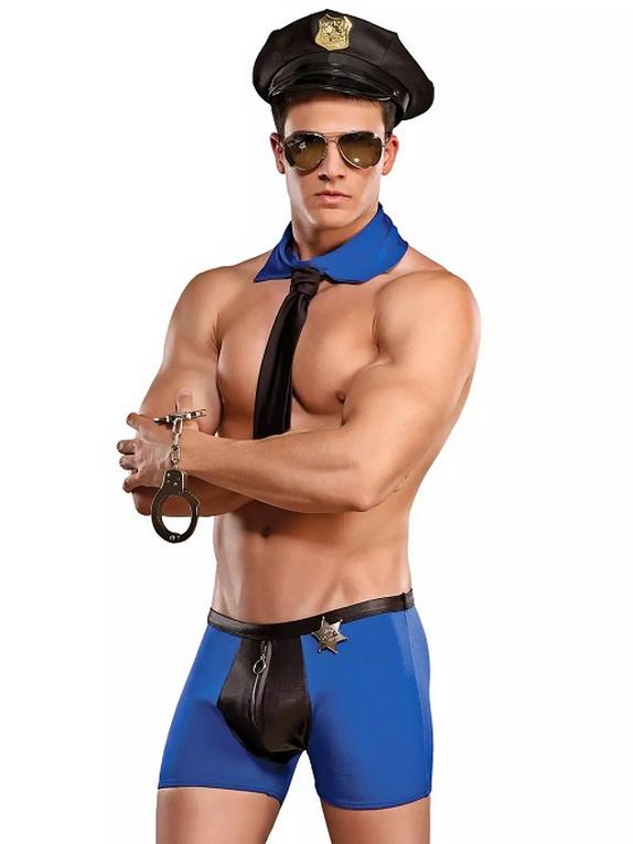 Male Power Sexy Cop Costume, Blue, hi-res