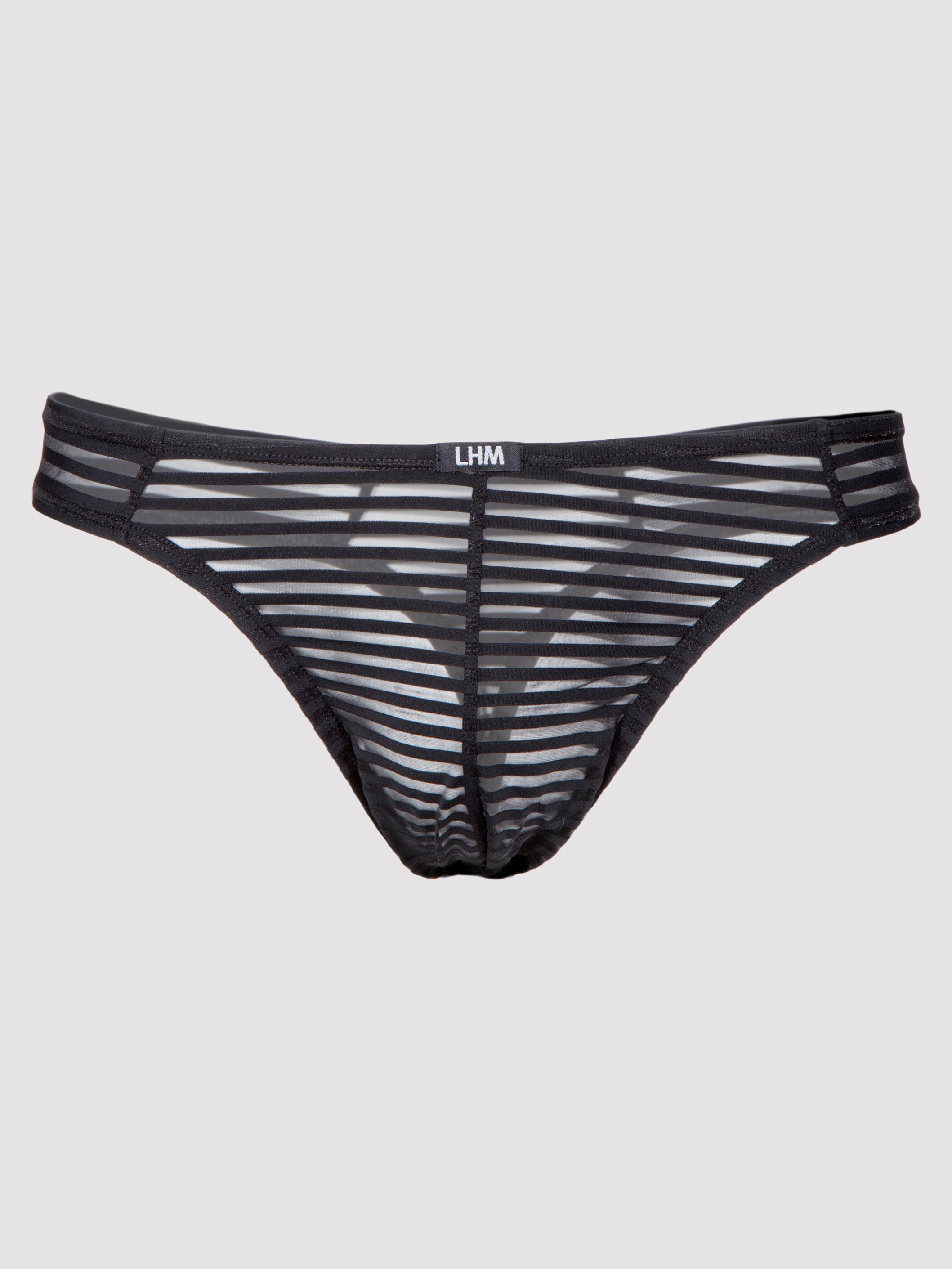 LHM Stripe Mesh Thong, Black, hi-res