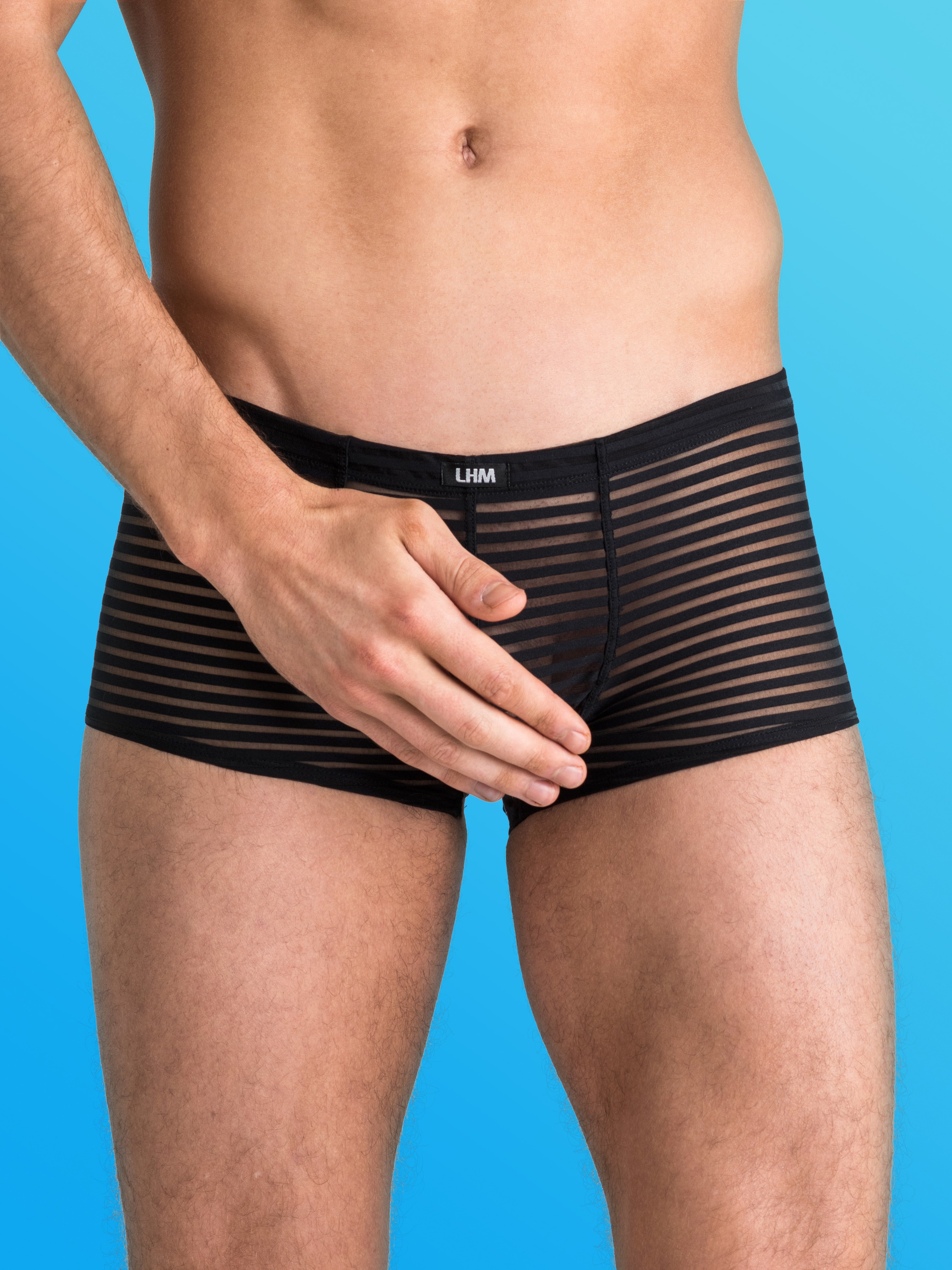 LHM Stripe Mesh Open Back Boxer Shorts, Black, hi-res