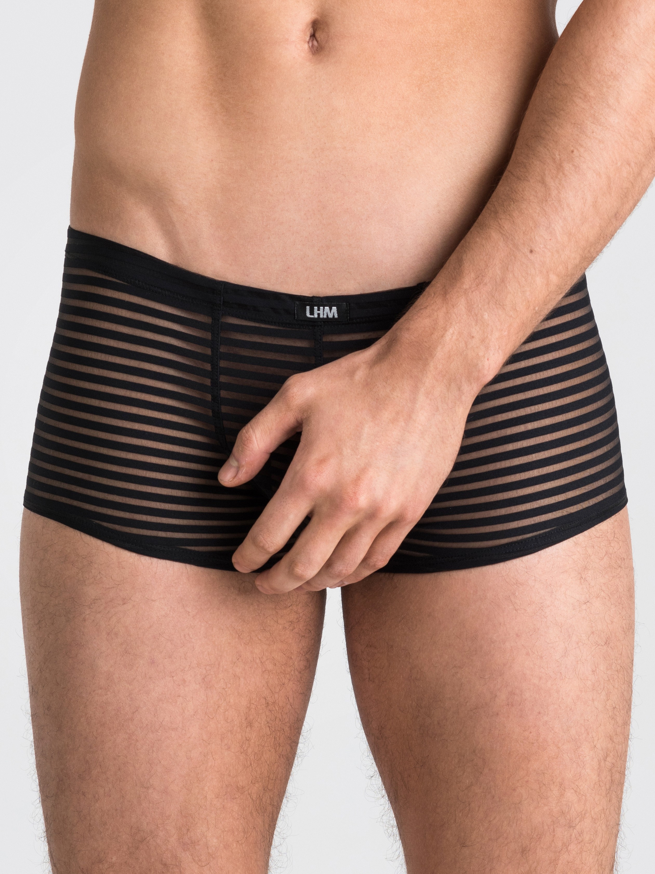 LHM Stripe Mesh Open Back Boxer Shorts, Black, hi-res