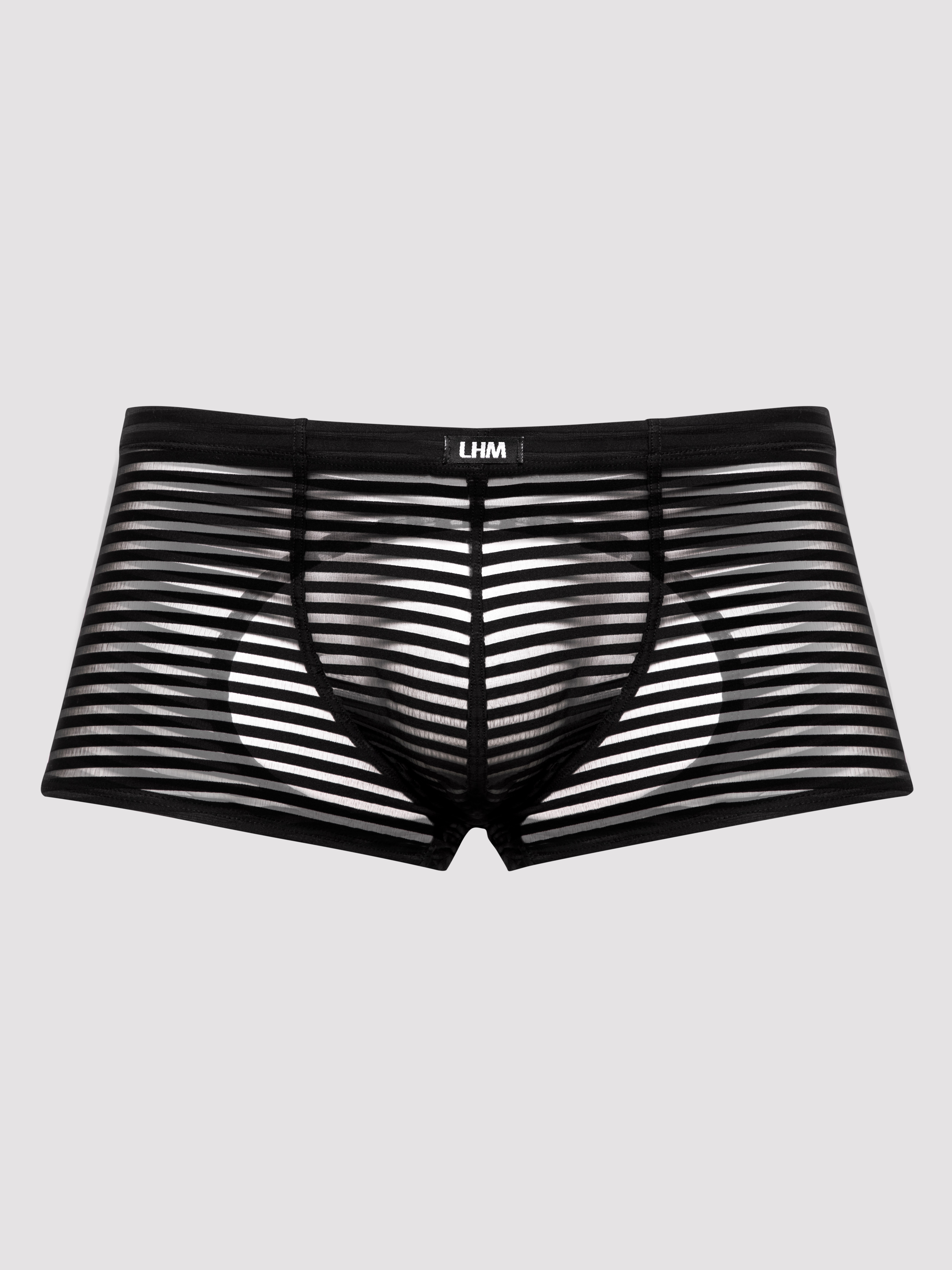 LHM Stripe Mesh Open Back Boxer Shorts, Black, hi-res