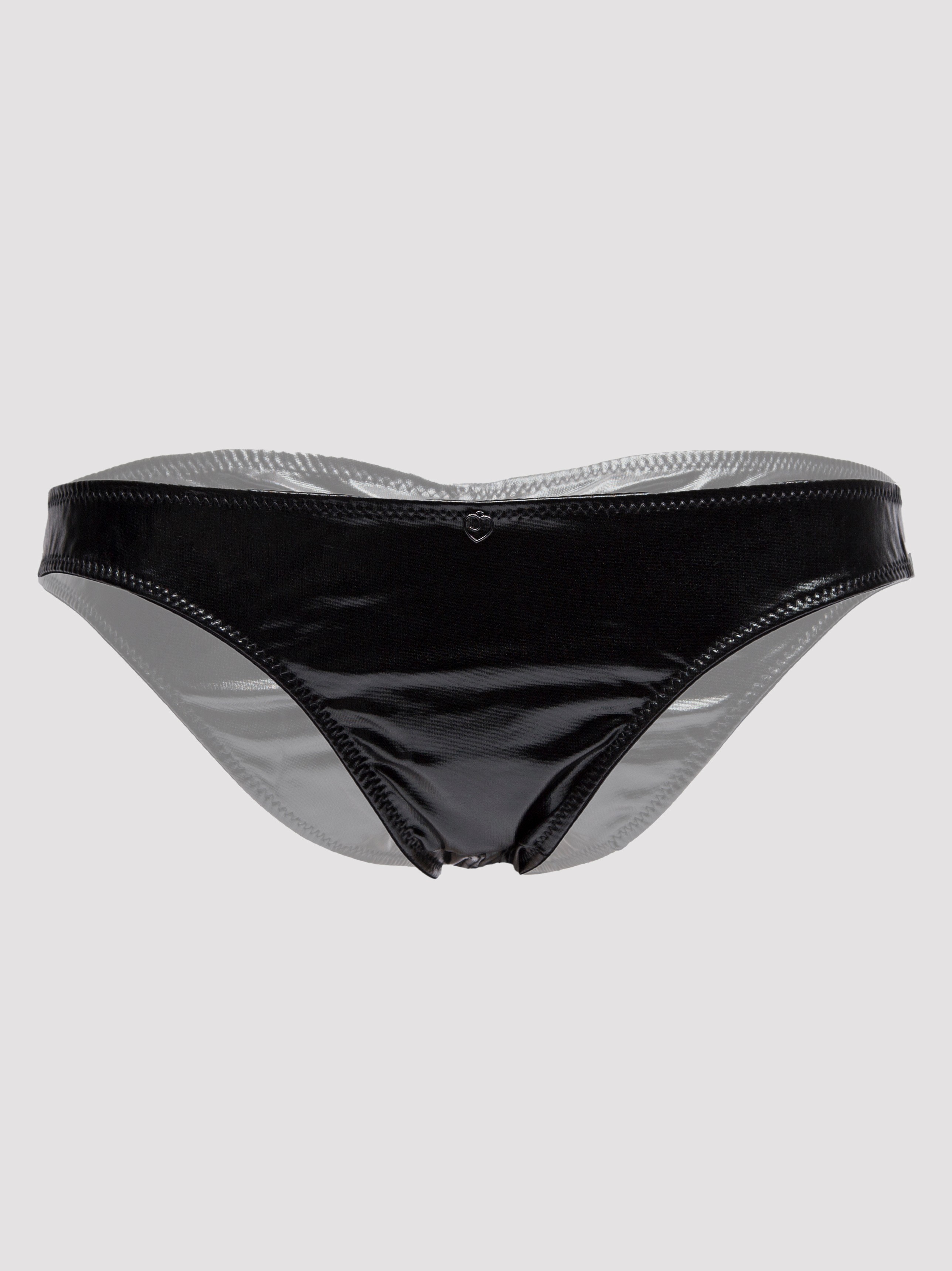 Lovehoney Wet Look Crotchless Knickers, Black, hi-res