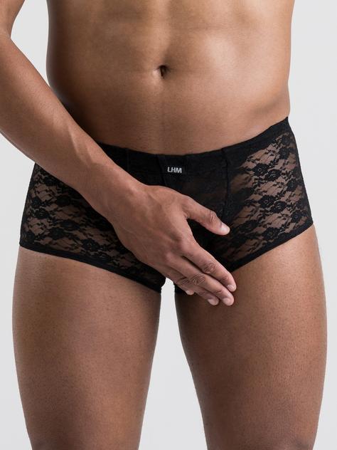 LHM All Over Lace Open Front and Back Boxer Shorts, Black, hi-res