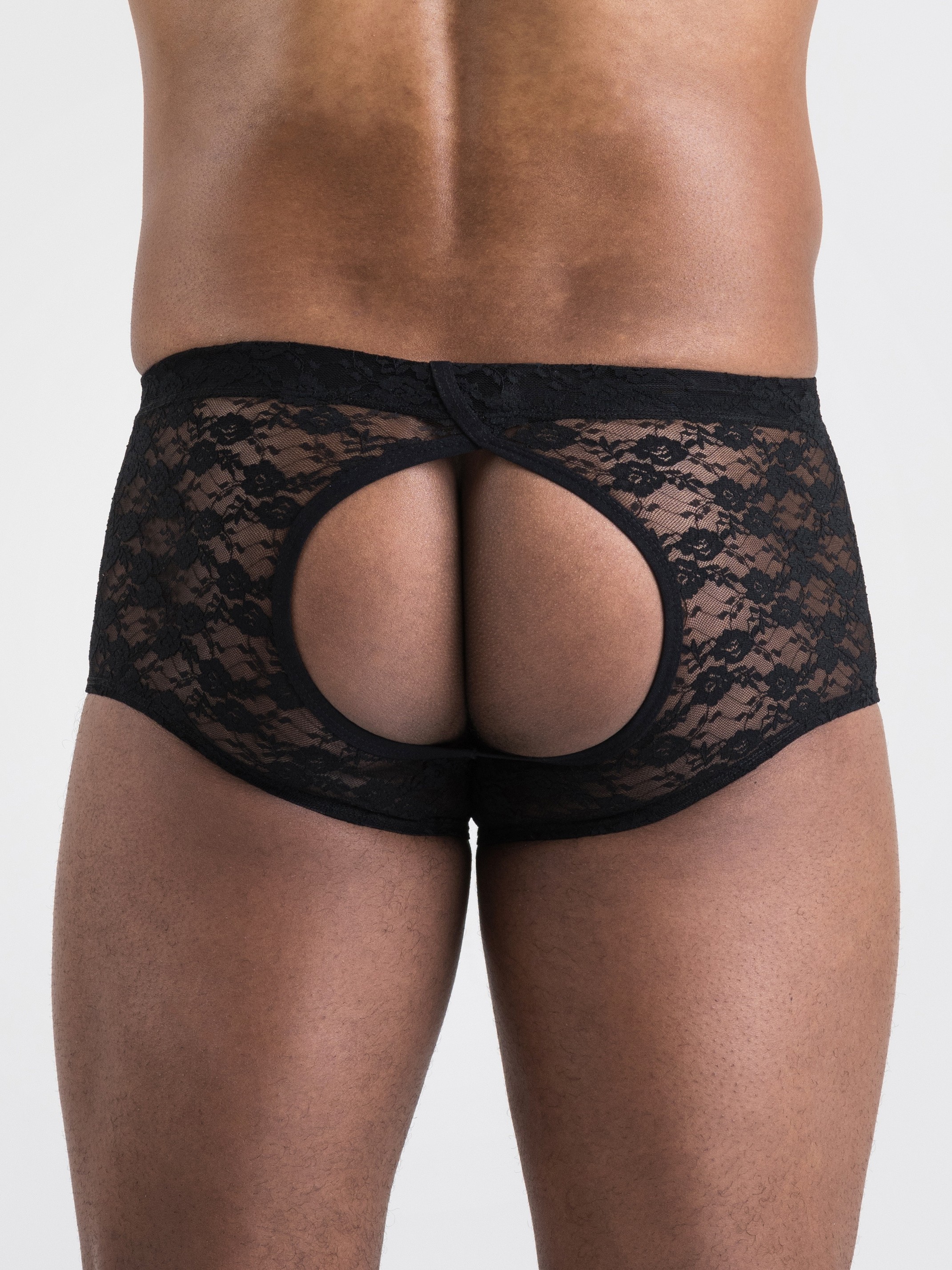 LHM All Over Lace Open Front and Back Boxer Shorts, Black, hi-res