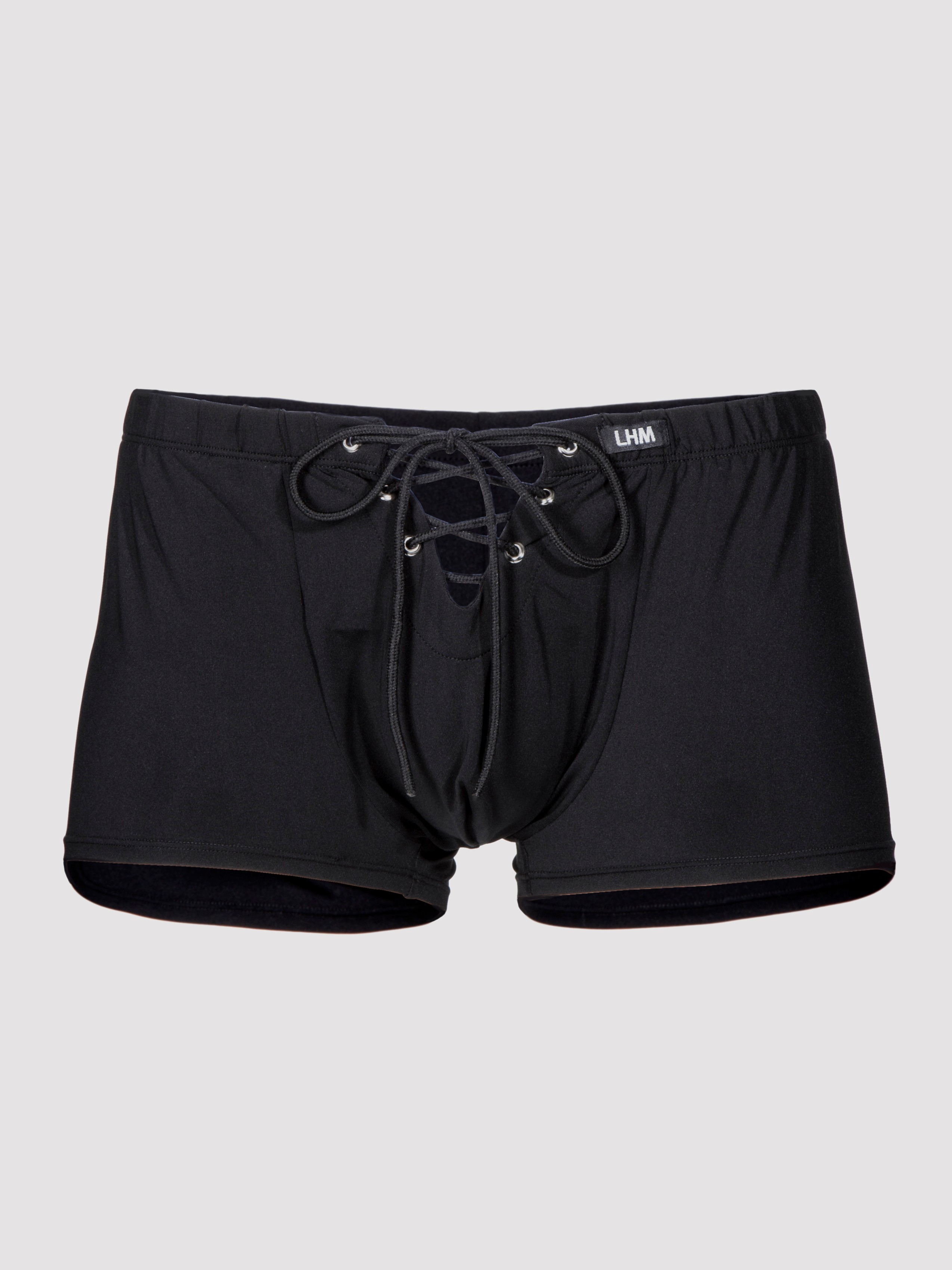 LHM Microfiber Lace Up Boxer Shorts, Black, hi-res