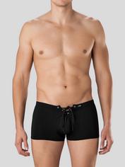 LHM Microfibre Lace Up Boxer Shorts, Black, hi-res