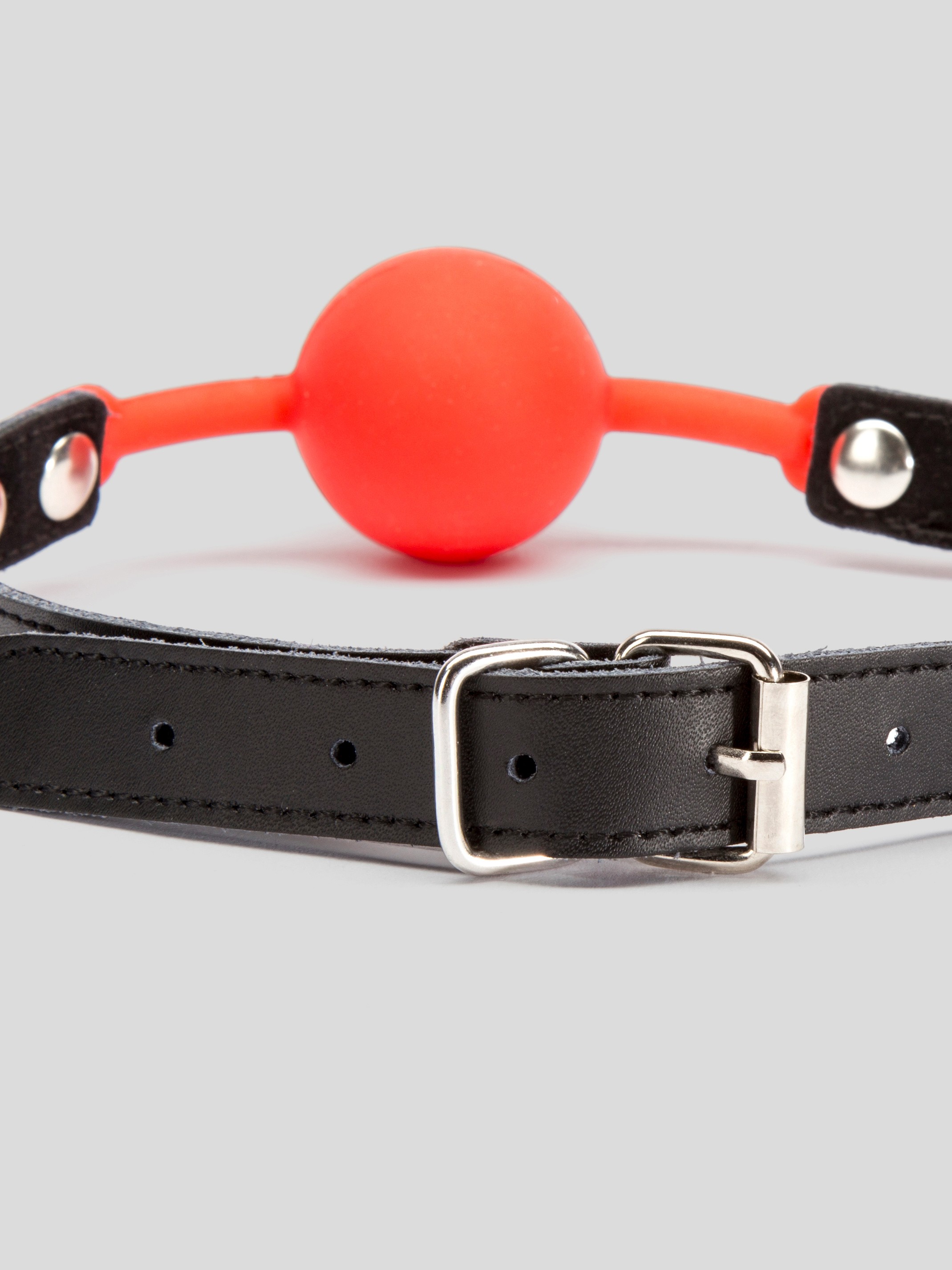 Bondage Boutique Faux Leather Medium Silicone Ball Gag, Red, hi-res