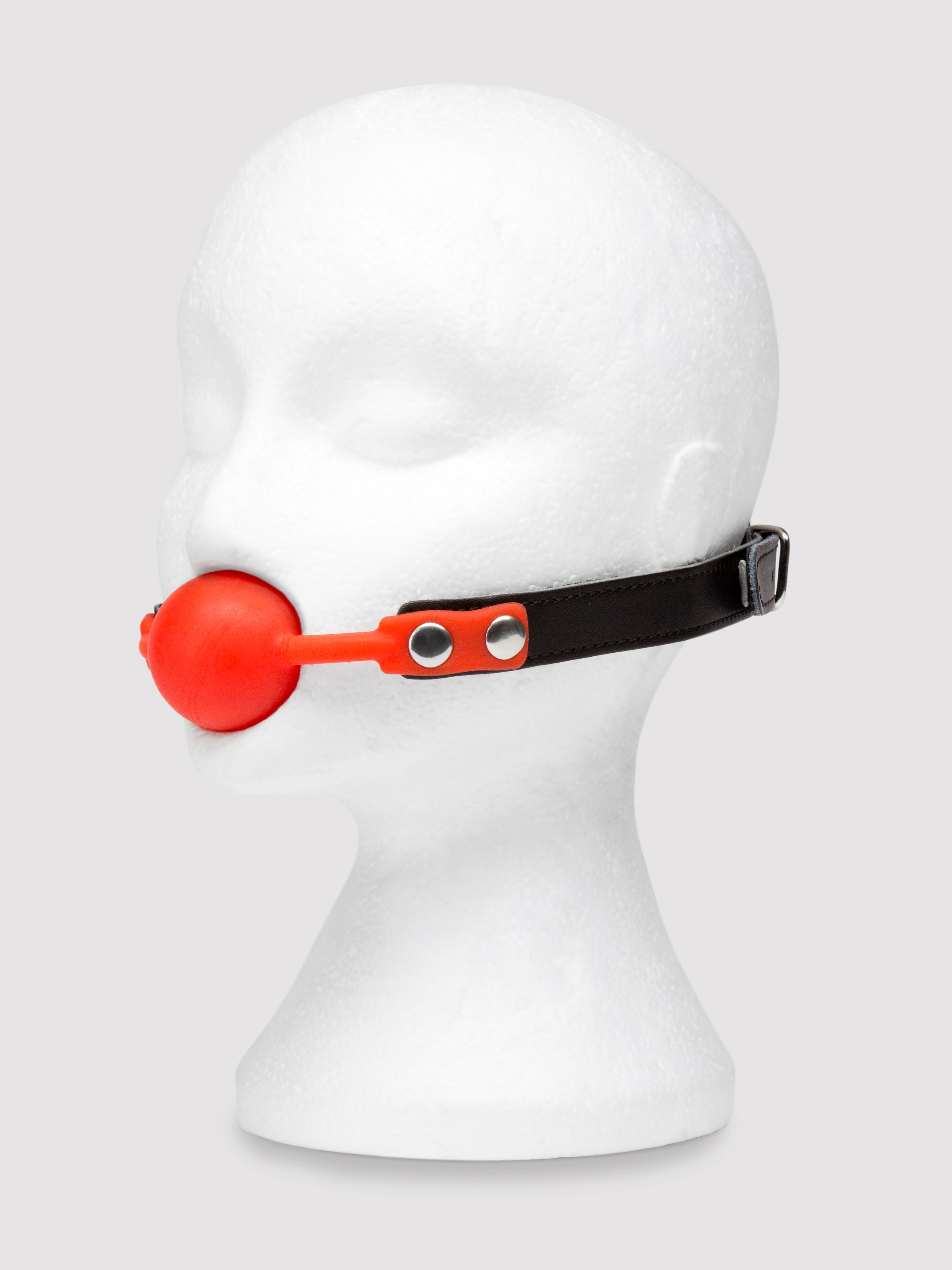 Bondage Boutique Faux Leather Medium Silicone Ball Gag, Red, hi-res