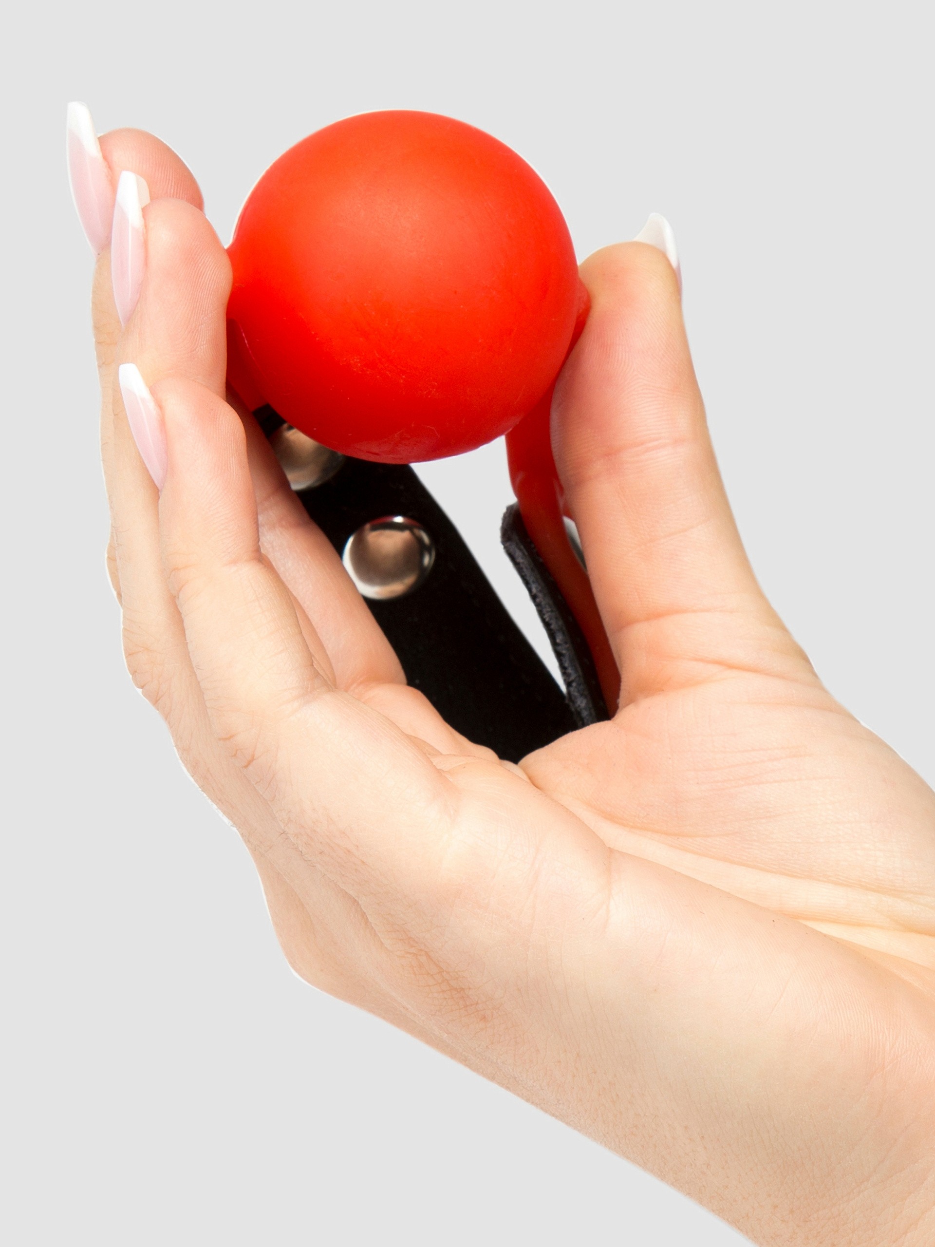 Bondage Boutique Faux Leather Medium Silicone Ball Gag, Red, hi-res