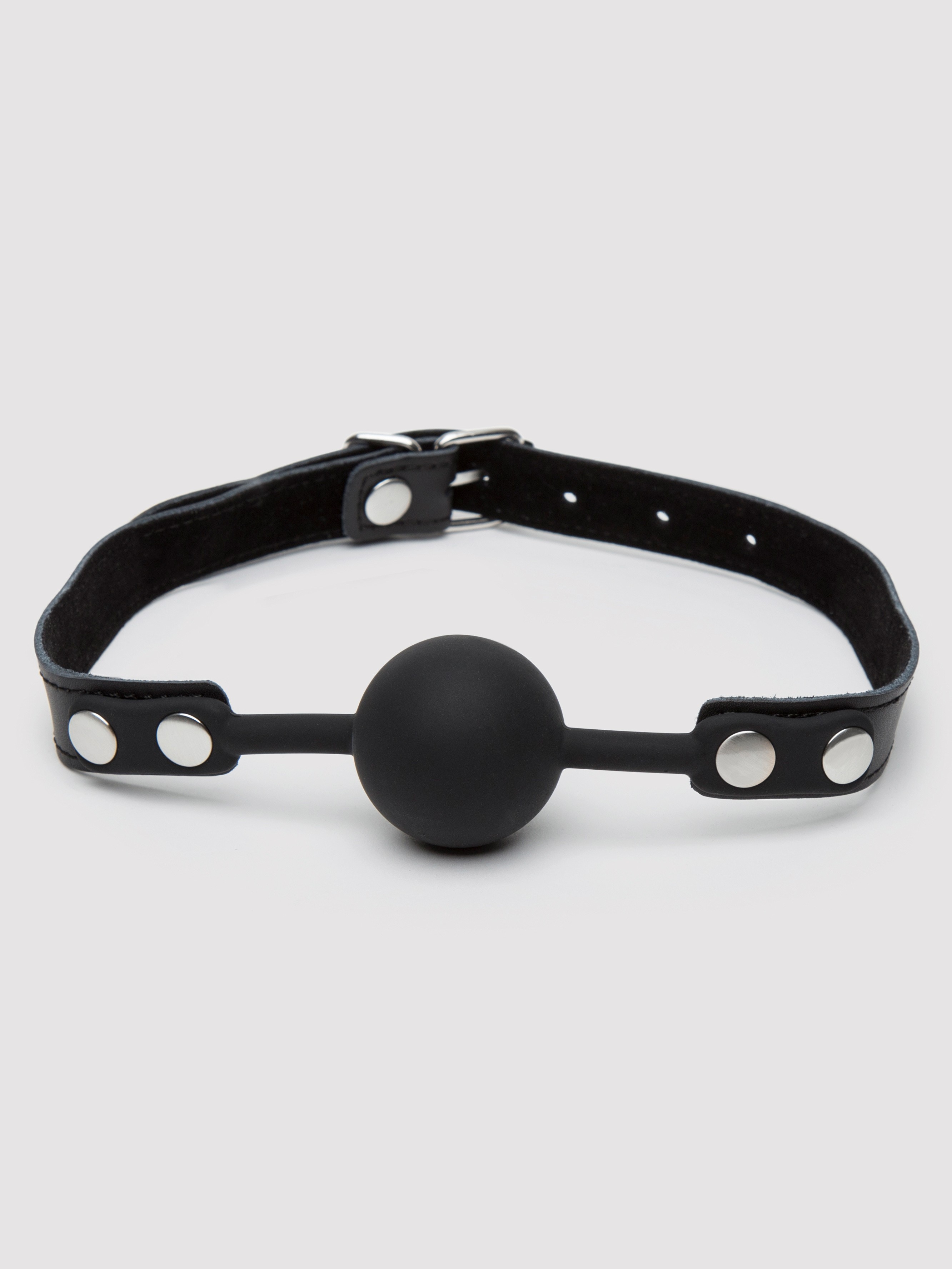 Bondage Boutique Faux Leather Medium Silicone Ball Gag, Black, hi-res