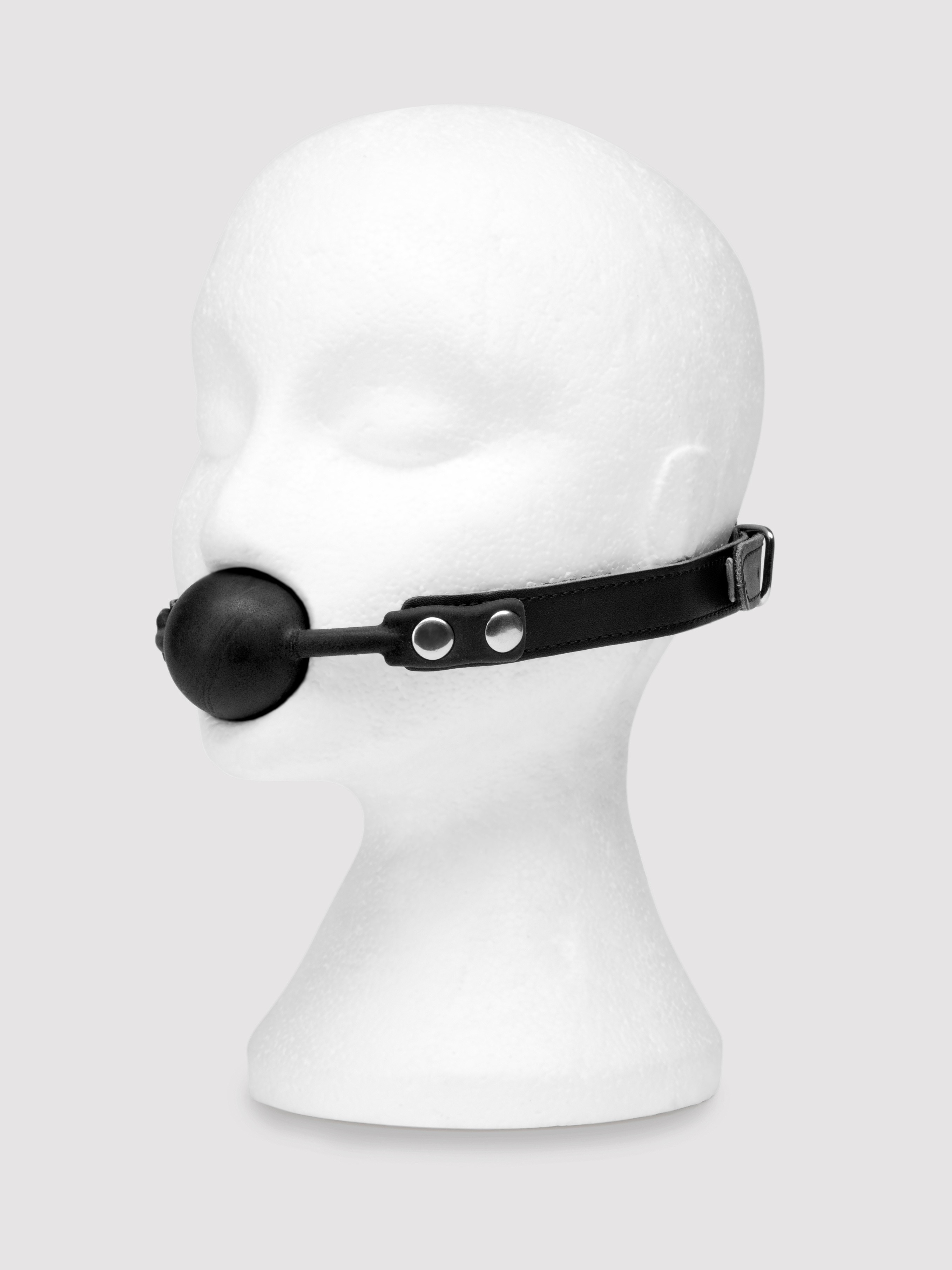 Bondage Boutique Faux Leather Medium Silicone Ball Gag, Black, hi-res