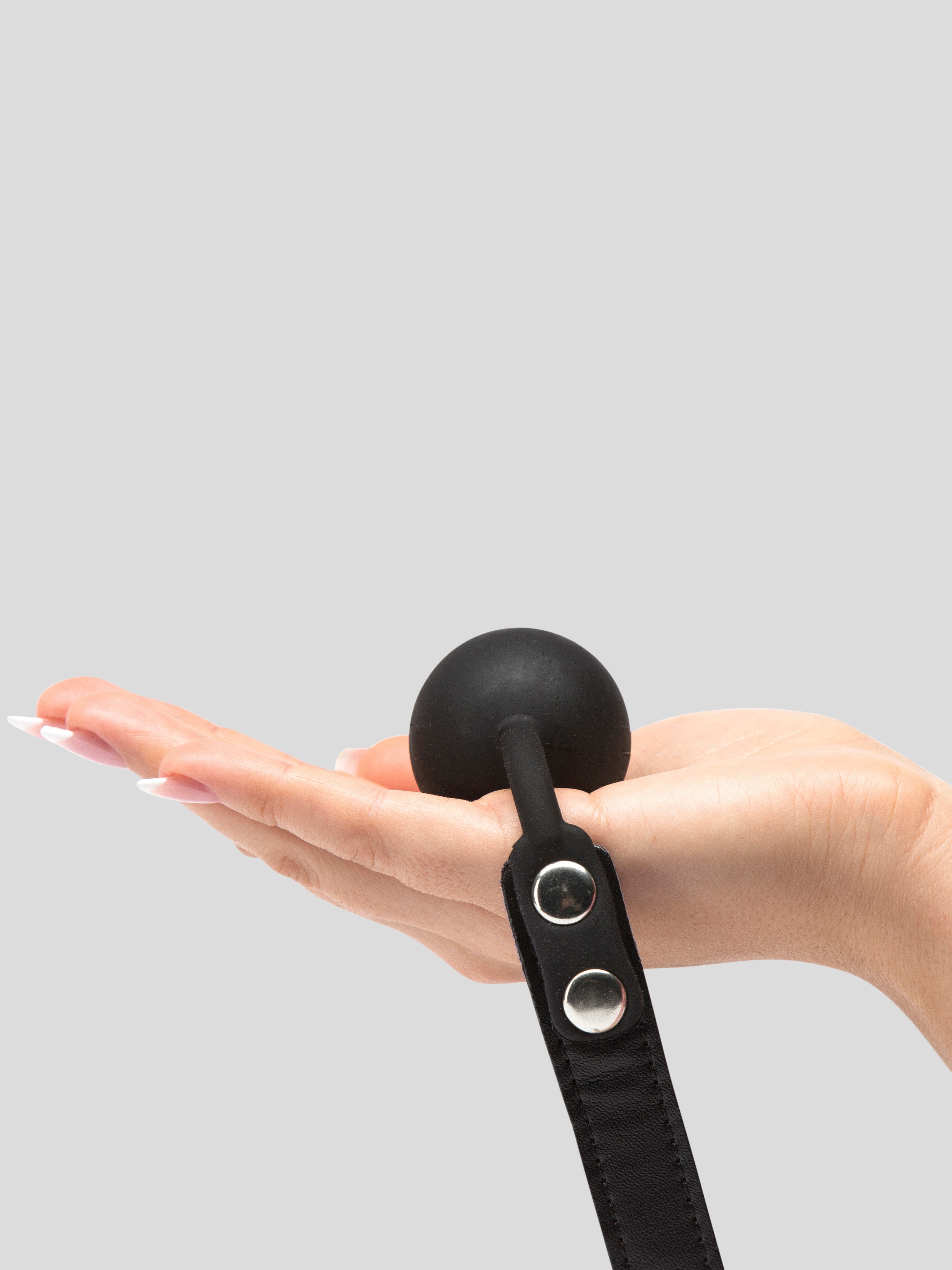 Bondage Boutique Faux Leather Medium Silicone Ball Gag, Black, hi-res