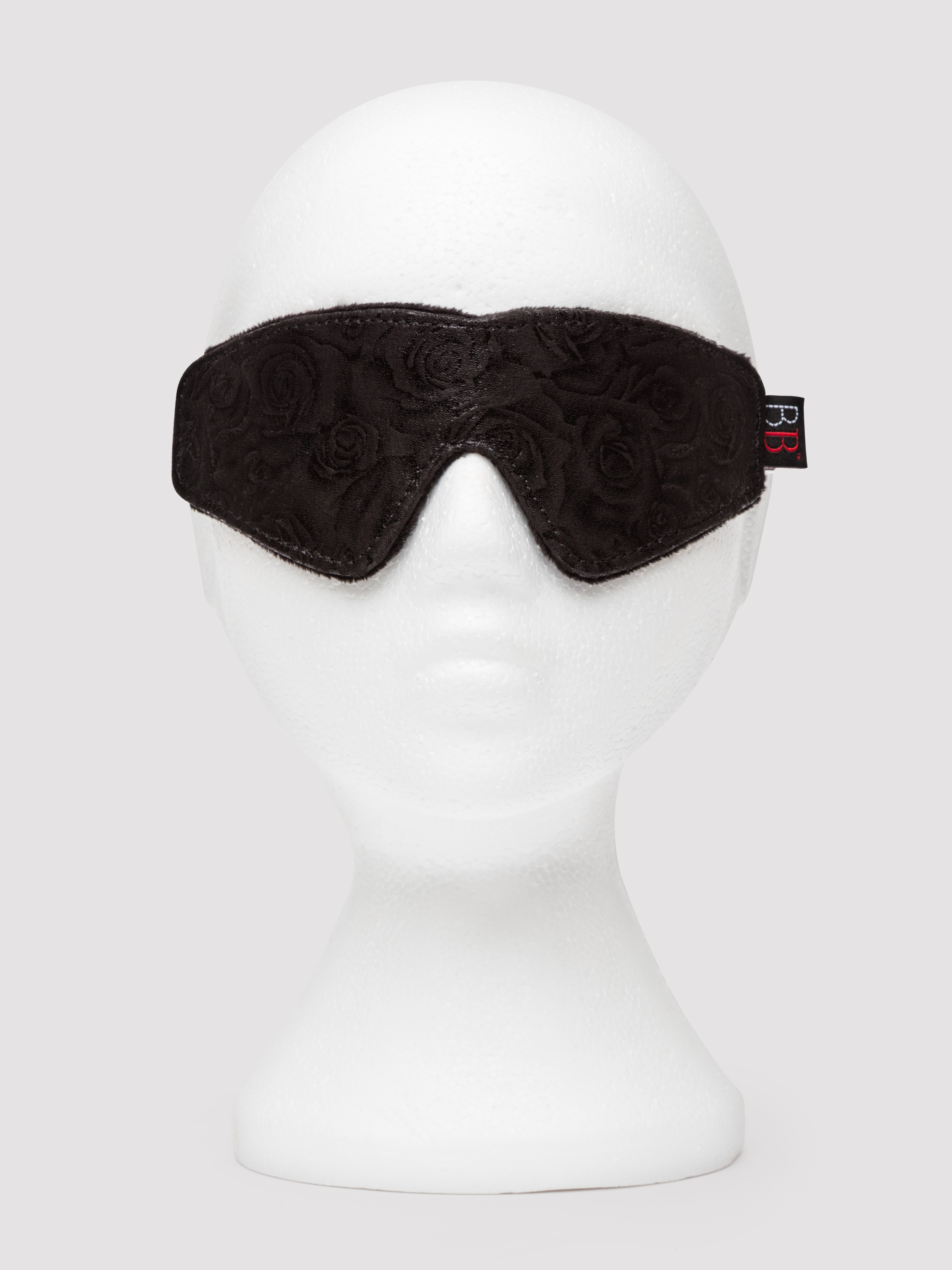 Bondage Boutique Black Rose Faux Fur Lined Blindfold, Black, hi-res