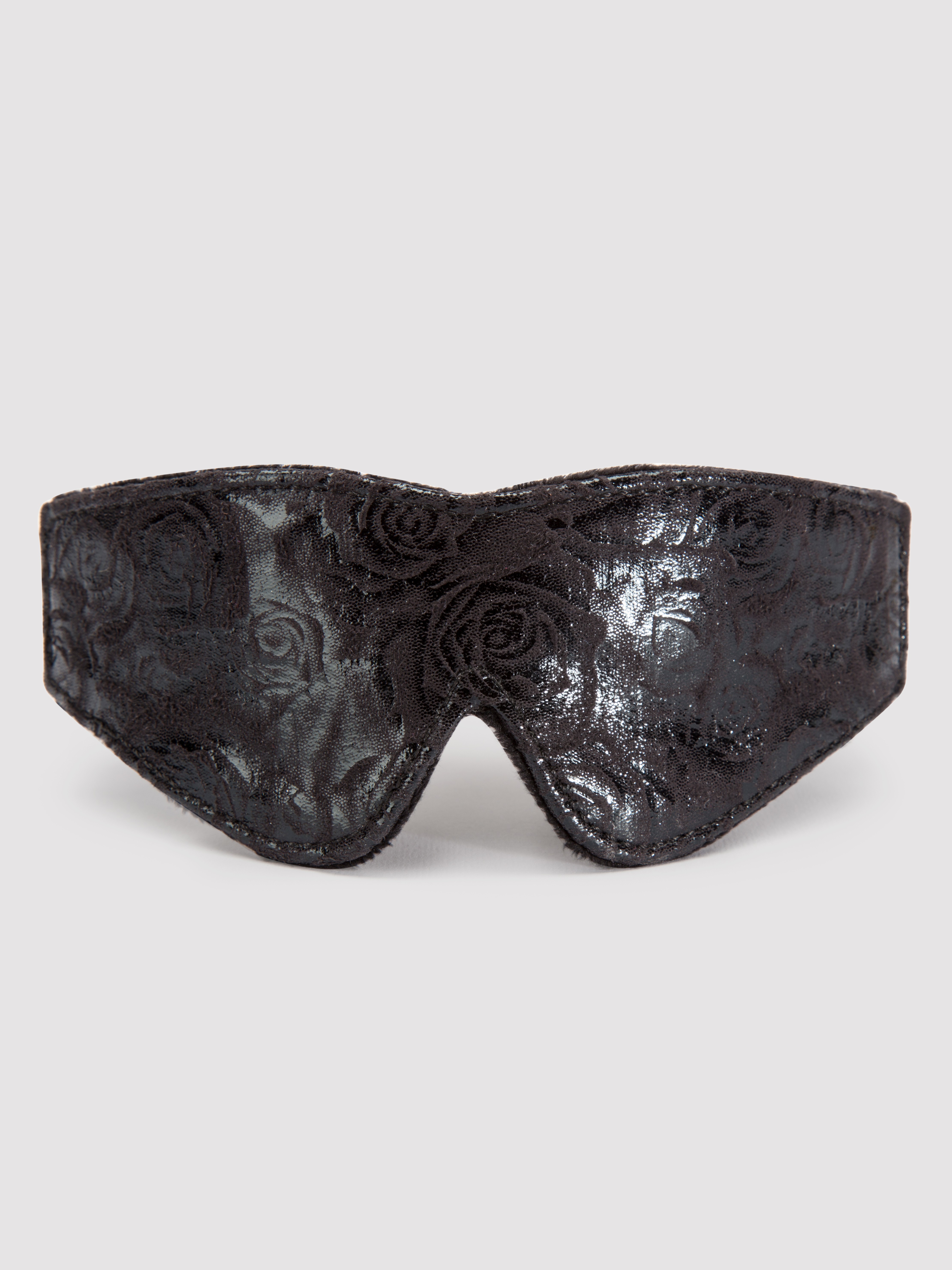 Bondage Boutique Black Rose Faux Fur Lined Blindfold, Black, hi-res