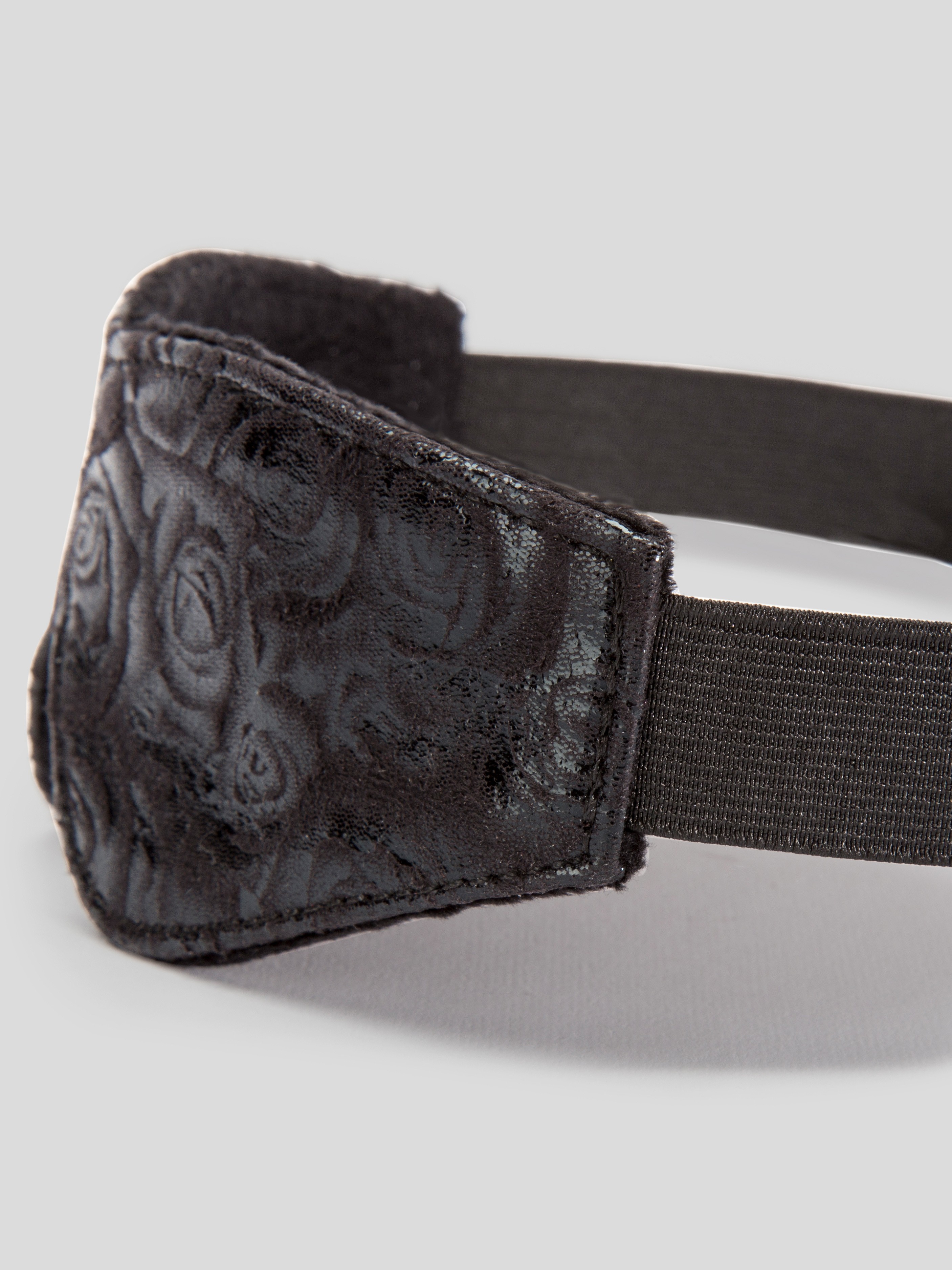 Bondage Boutique Black Rose Faux Fur Lined Blindfold, Black, hi-res